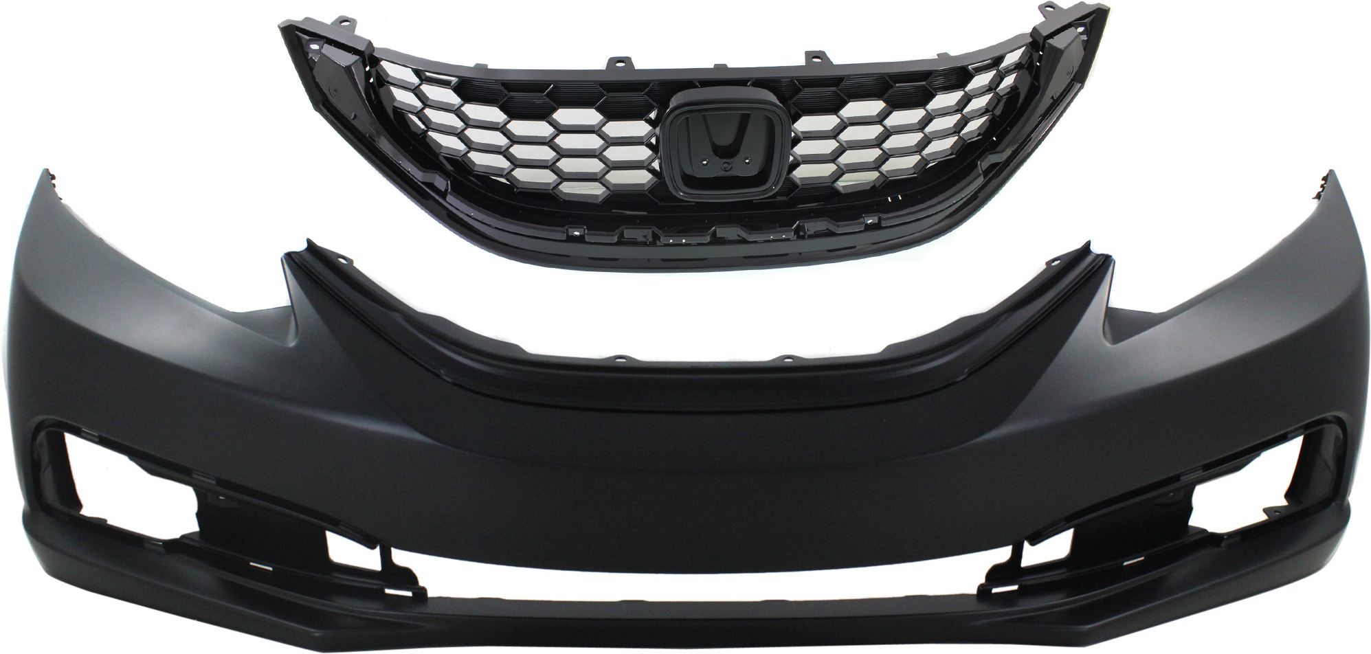 AM CIVIC 13-15 FRONT BUMPER COVER Primed w Fog Light Holes 2 pc Kit with Grille SKU KIT 020418-53 Partslink HO1000290 HO1200218 OEM 04711TR3A50ZZ 71121TR3A11