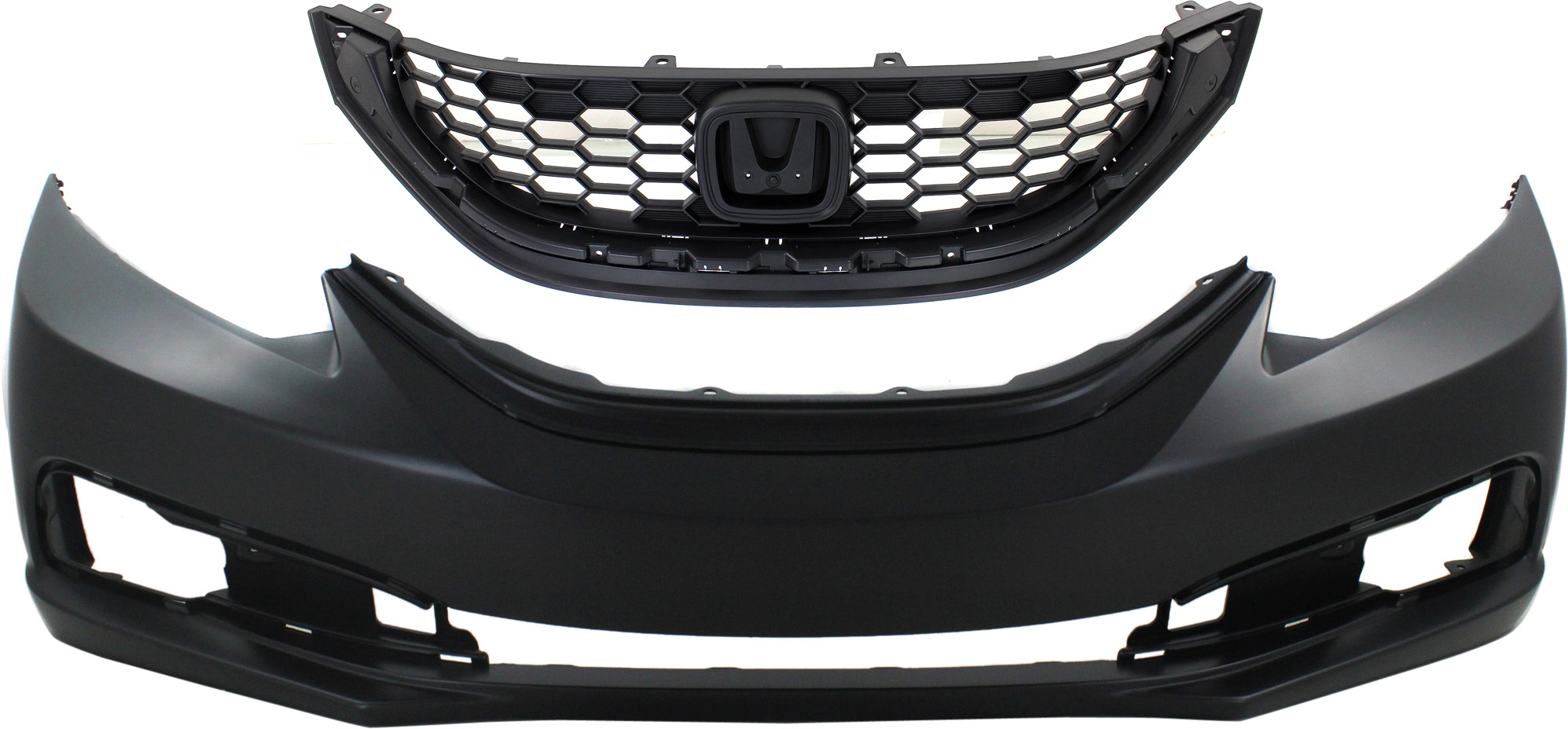 AM CIVIC 13-15 FRONT BUMPER COVER Primed w Fog Light Holes 2 pc Kit with Grille SKU KIT 020418-54 Partslink HO1000290 HO1200216 OEM 04711TR3A50ZZ 71121TR3A01