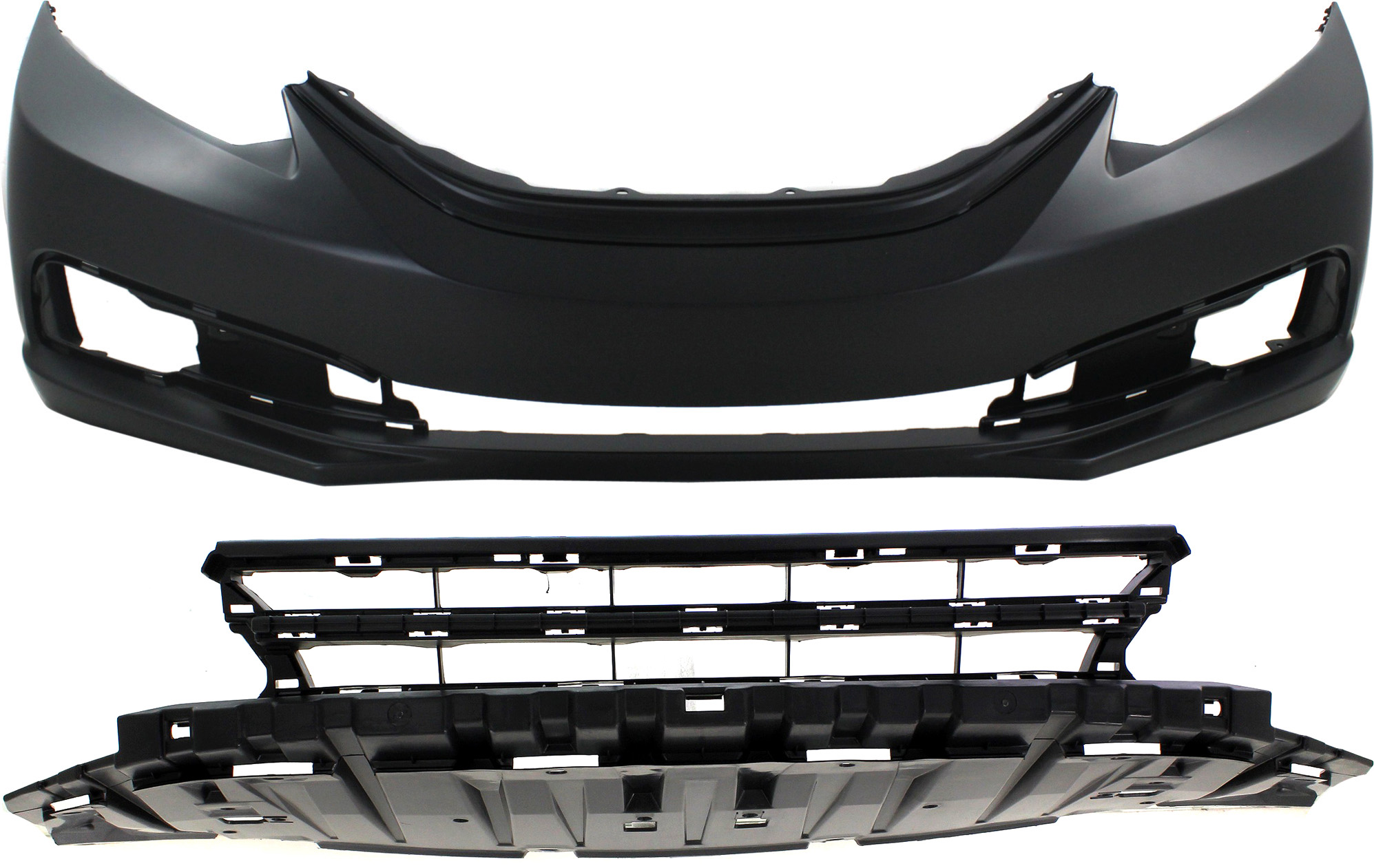 AM CIVIC 13-15 FRONT BUMPER GRILLE Lower Black Plastic 2 pc kit with Bumper Cover CAPA SKU KIT 020418-64 Partslink HO1000290C HO1036113C OEM 04711TR3A50ZZ 71105TR3A51
