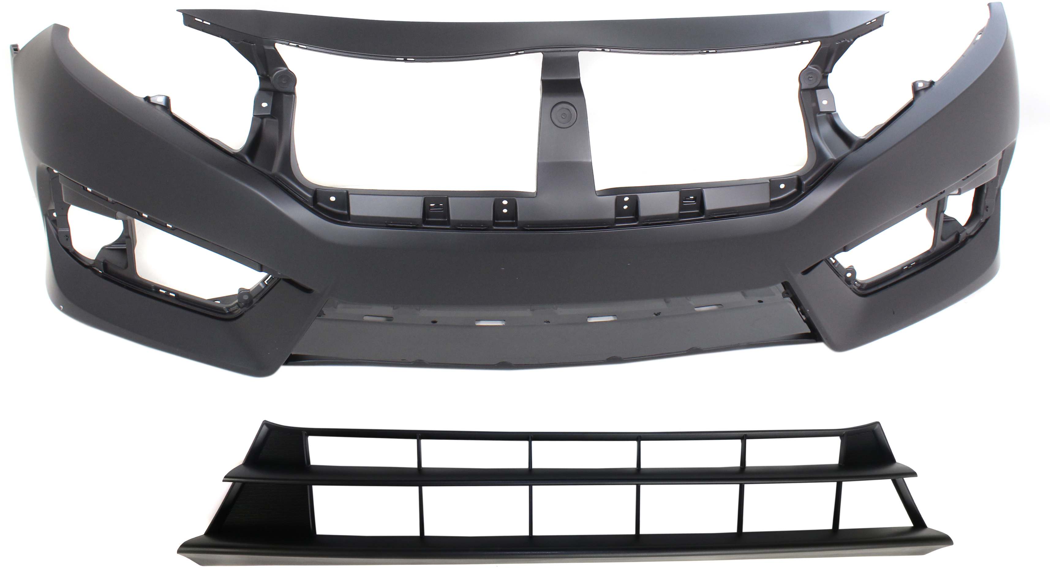 AM CIVIC 16-18 FRONT BUMPER COVER Primed 2 pc Kit with Bumper Grille CAPA SKU KIT 020418-66 Partslink HO1000306C HO1036124C OEM 04711TBAA00ZZ 71102TBAA10