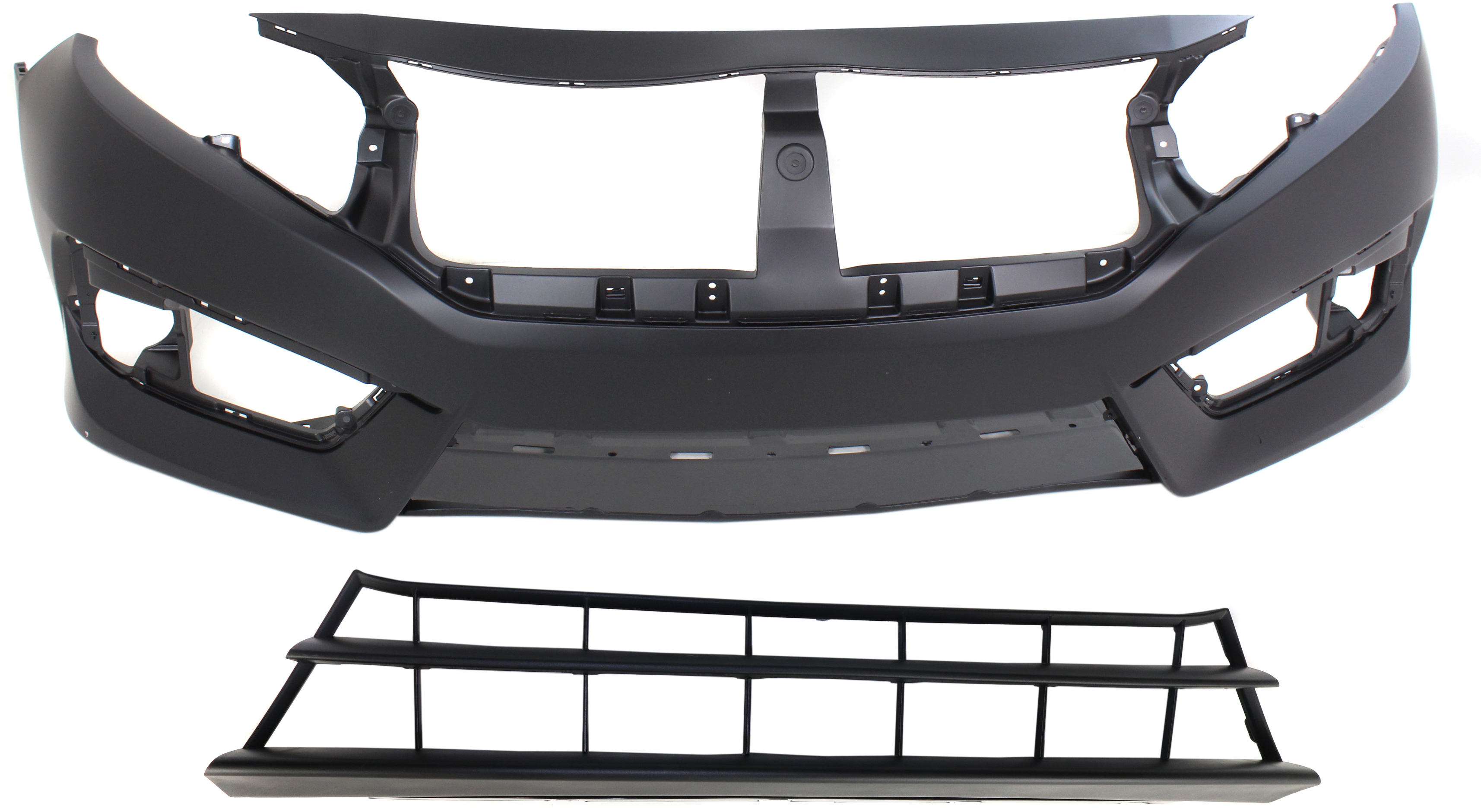 AM CIVIC 16-18 FRONT BUMPER COVER Primed 2 pc Kit with Bumper Grille CAPA SKU KIT 020418-67 Partslink HO1000306C HO1036123C OEM 04711TBAA00ZZ 71102TBAA00
