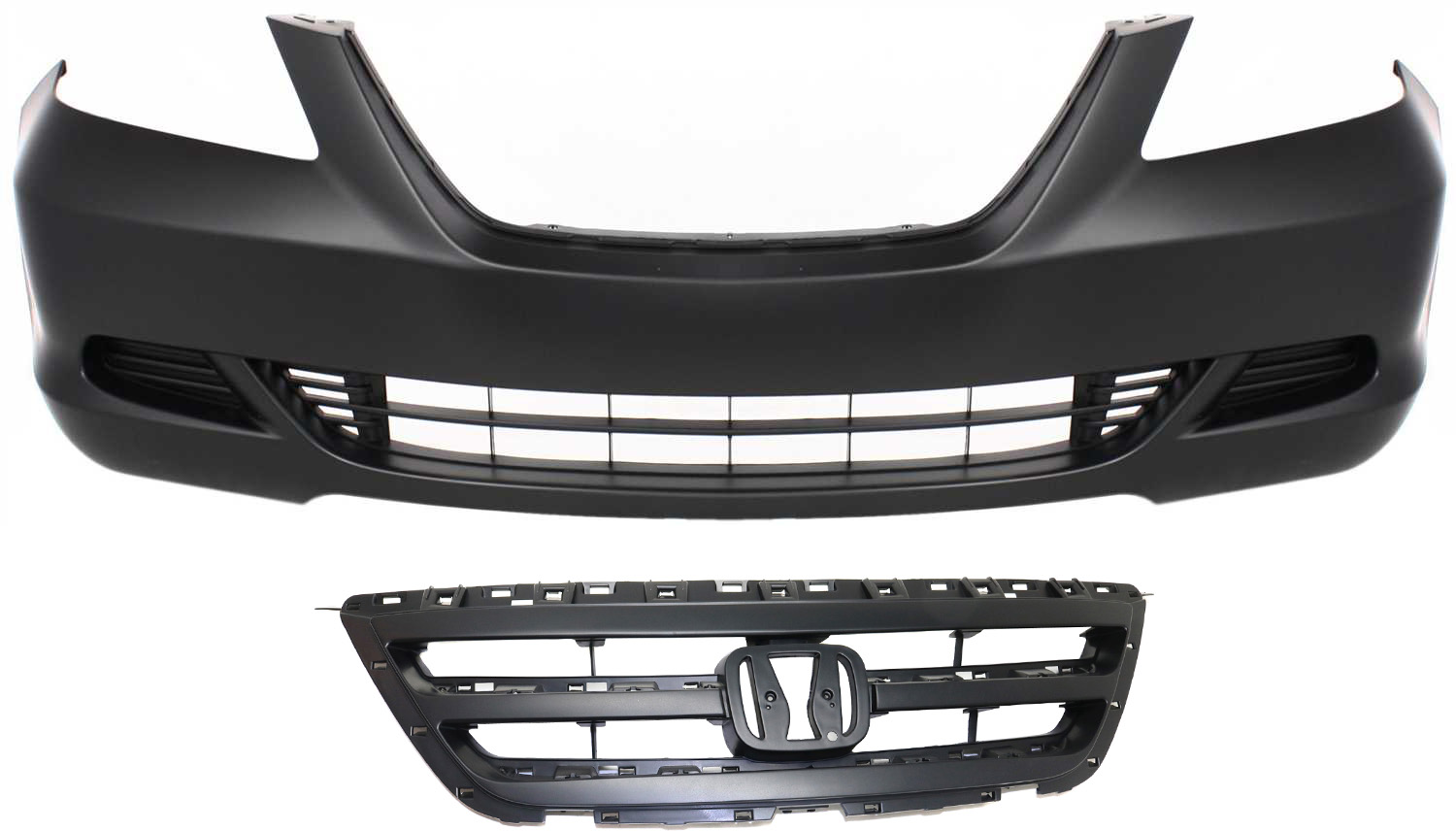 AM ODYSSEY 05-07 FRONT BUMPER COVER Primed 2 pc Kit with Grille Assembly SKU KIT 020418-73 Partslink HO1000222 HO1200178 OEM 04711SHJA90ZZ 71121SHJA01ZJ