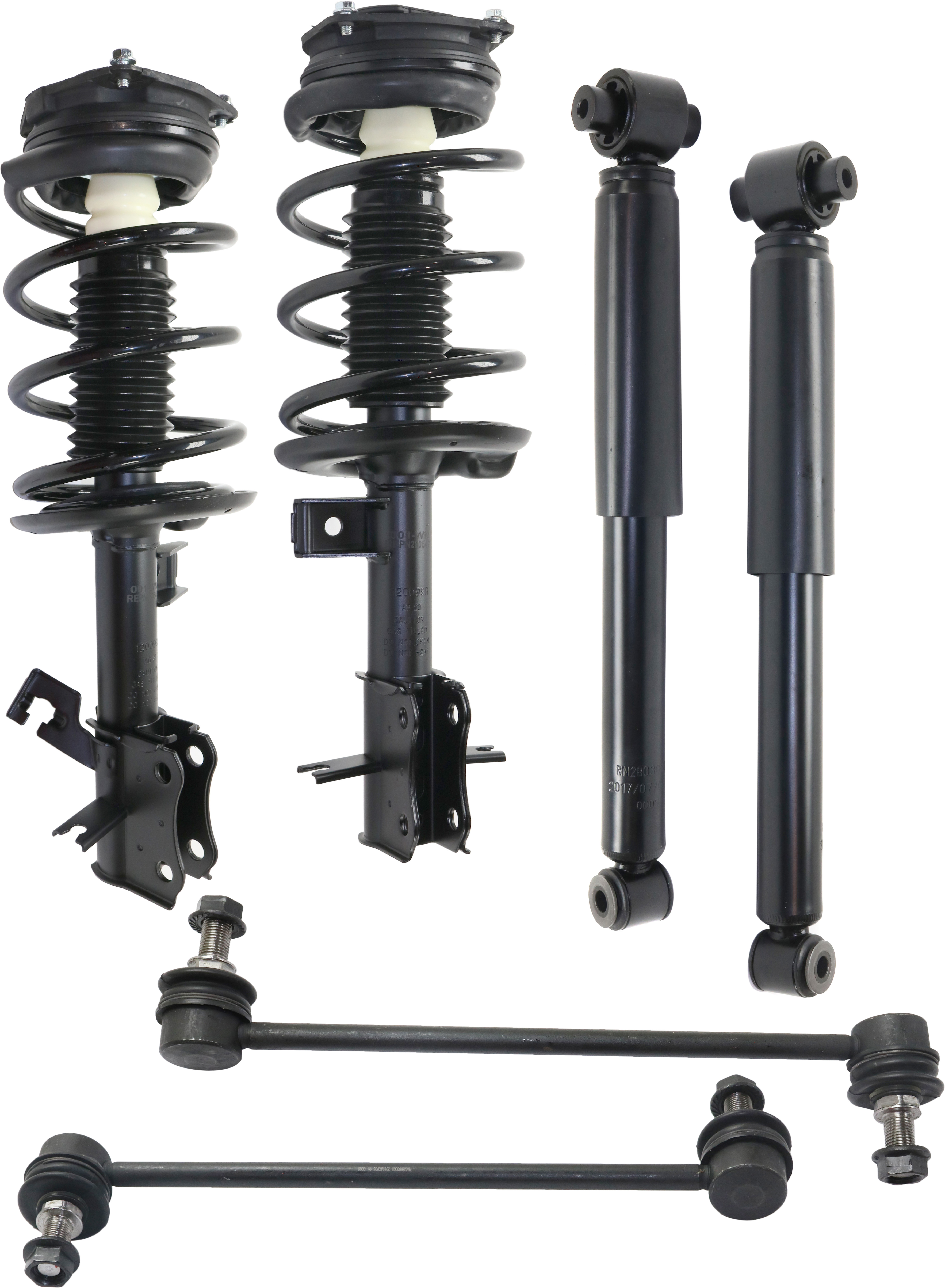 AM SENTRA 07-12 FRONT AND REAR SUSPENSION KIT 6 pc kit with Loaded Struts Shock Absorbers and Sway Bar Links SKU KIT 020421-03-01 OEM E4303ET00B E4303ZJ60A E4302ET0