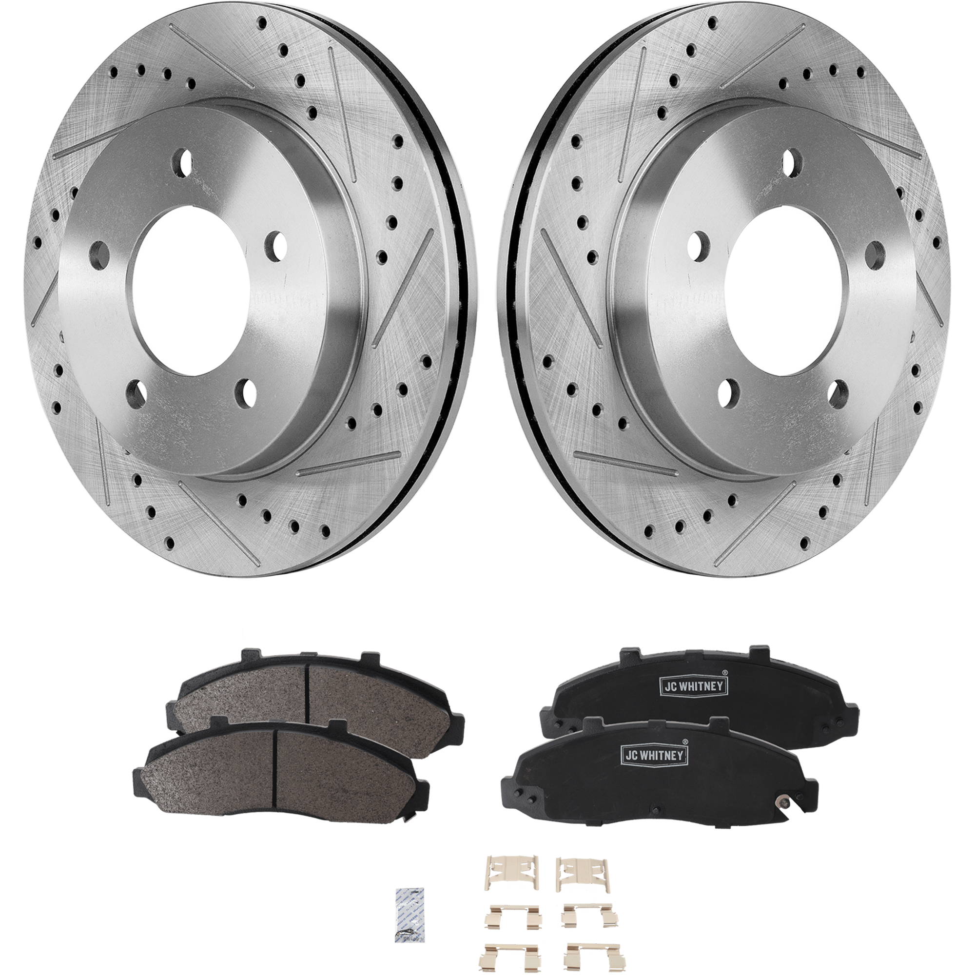 AM F 150-97-03 F 150 HERITAGE 04-04 FRONT BRAKE DISC AND PAD KIT 4 pc kit Cross drilled and Slotted SKU KIT 020421-03-06 OEM 19773-27015-54042-65925-66630