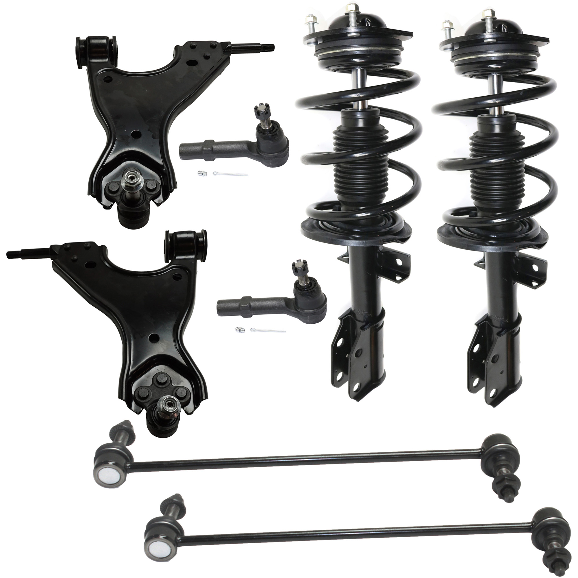 AM ACADIA 07-12 ENCLAVE 08-12 FRONT CONTROL ARM RH AND LH Lower 8 pc kit with Loaded Struts Sway Bar Links and Tie Rod Ends AWD and FWD SKU KIT 020421-03-12 OEM 25798012-25995438-20774419-257