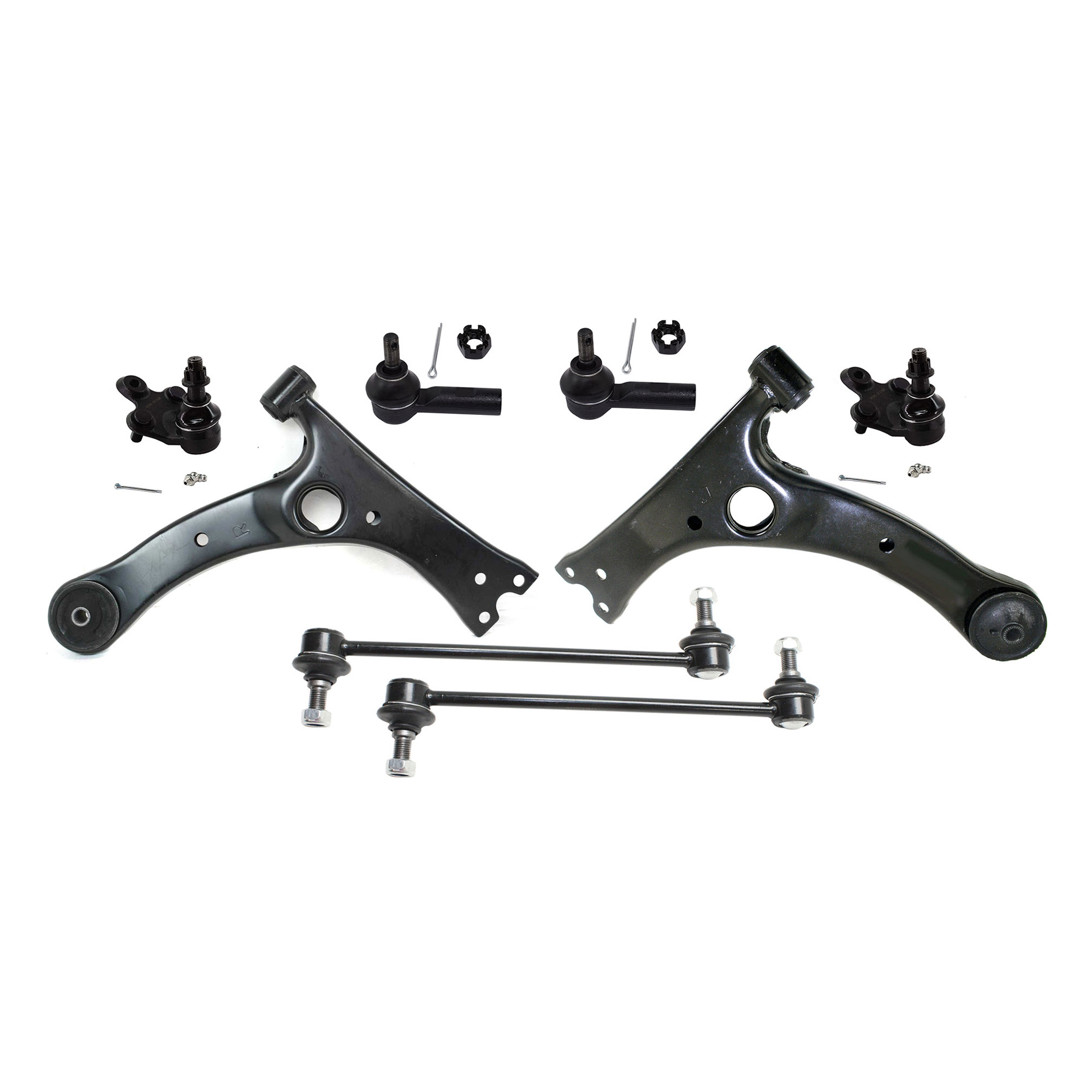 AM MATRIX VIBE 03-08 FRONT CONTROL ARM KIT RH AND LH Lower 8 pc kit with Ball Joints Sway Bar Links and Tie Rod Ends SKU KIT 020421-03-17 OEM 2601602-5051327-88972115-43330