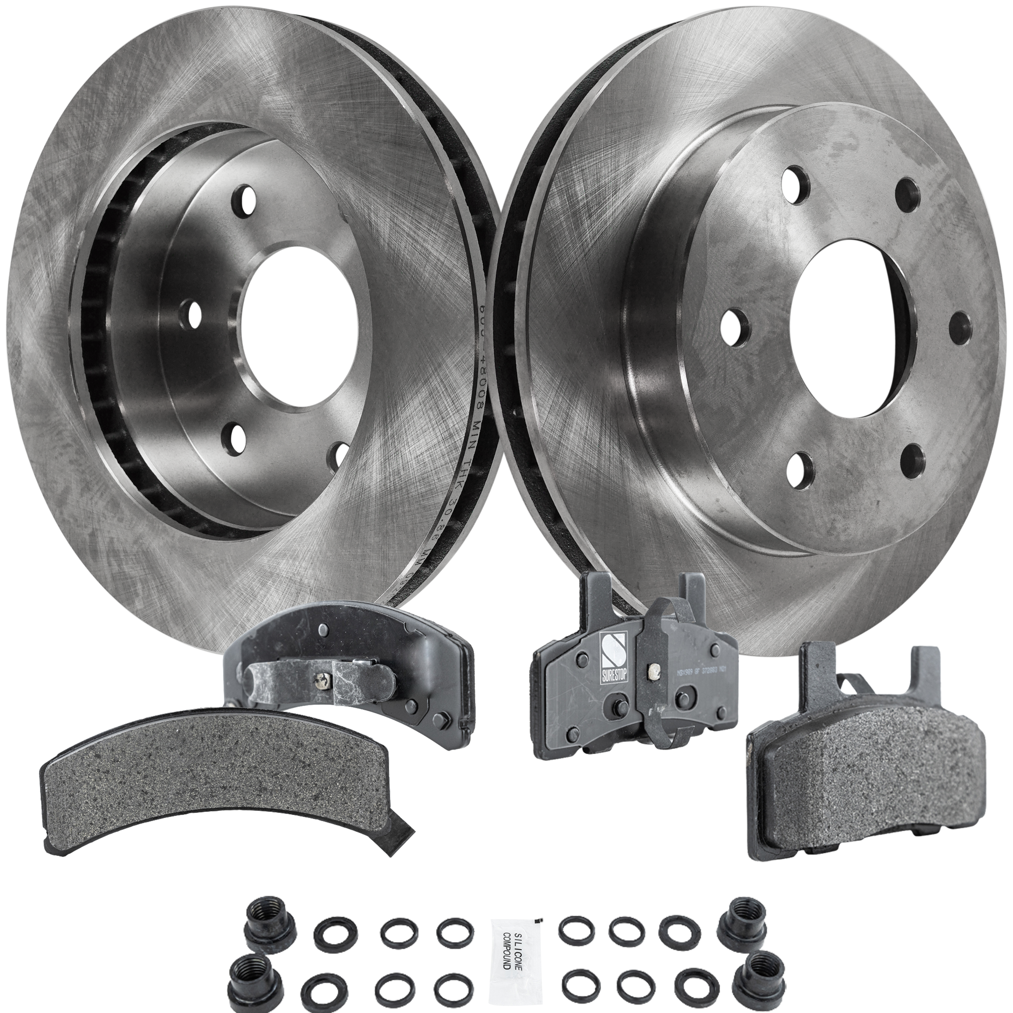 AM K1500-88-91 YUKON 92-96 FRONT BRAKE DISC AND PAD KIT 4 pc kit SKU KIT 020421-03-21 OEM 15521902-15679710-12321430-123
