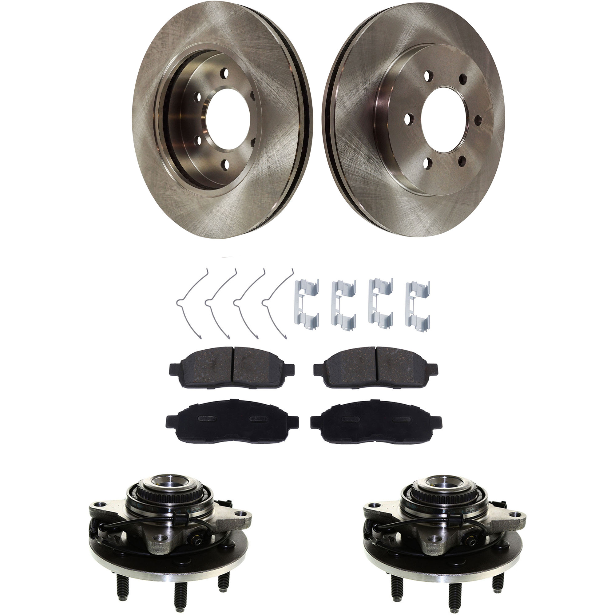 AM F 150-05-08 MARK LT 06-08 FRONT HUB ASSEMBLY RH AND LH 6 pc Kit 6 Lugs with Brake Discs and Brake Pad Set SKU KIT 020421-03-25 OEM 94256011-4L3Z1125AA 4L3Z2001AB