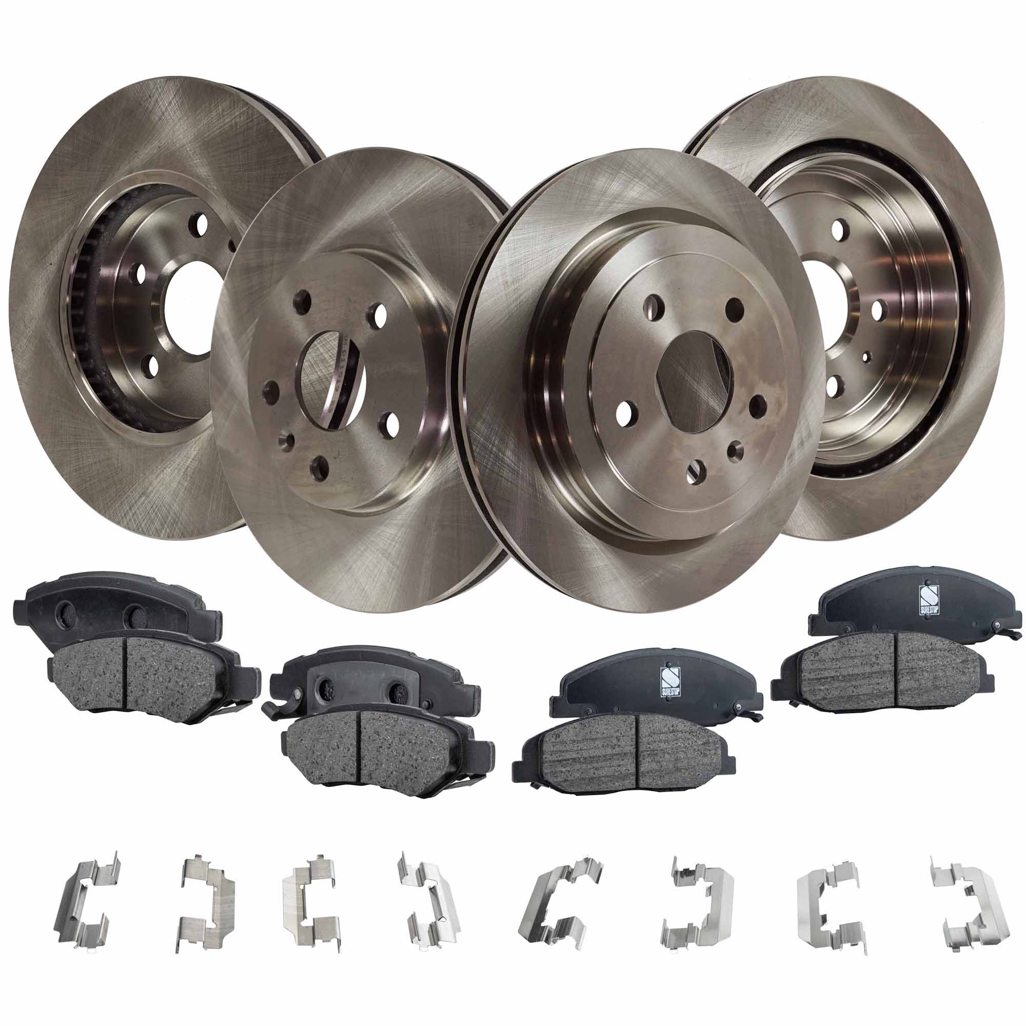 AM CTS 10-14 FRONT AND REAR BRAKE DISC AND PAD KIT 8 pc Kit SKU KIT 020421-03-28 OEM 41247-55157-850103-900504-6004