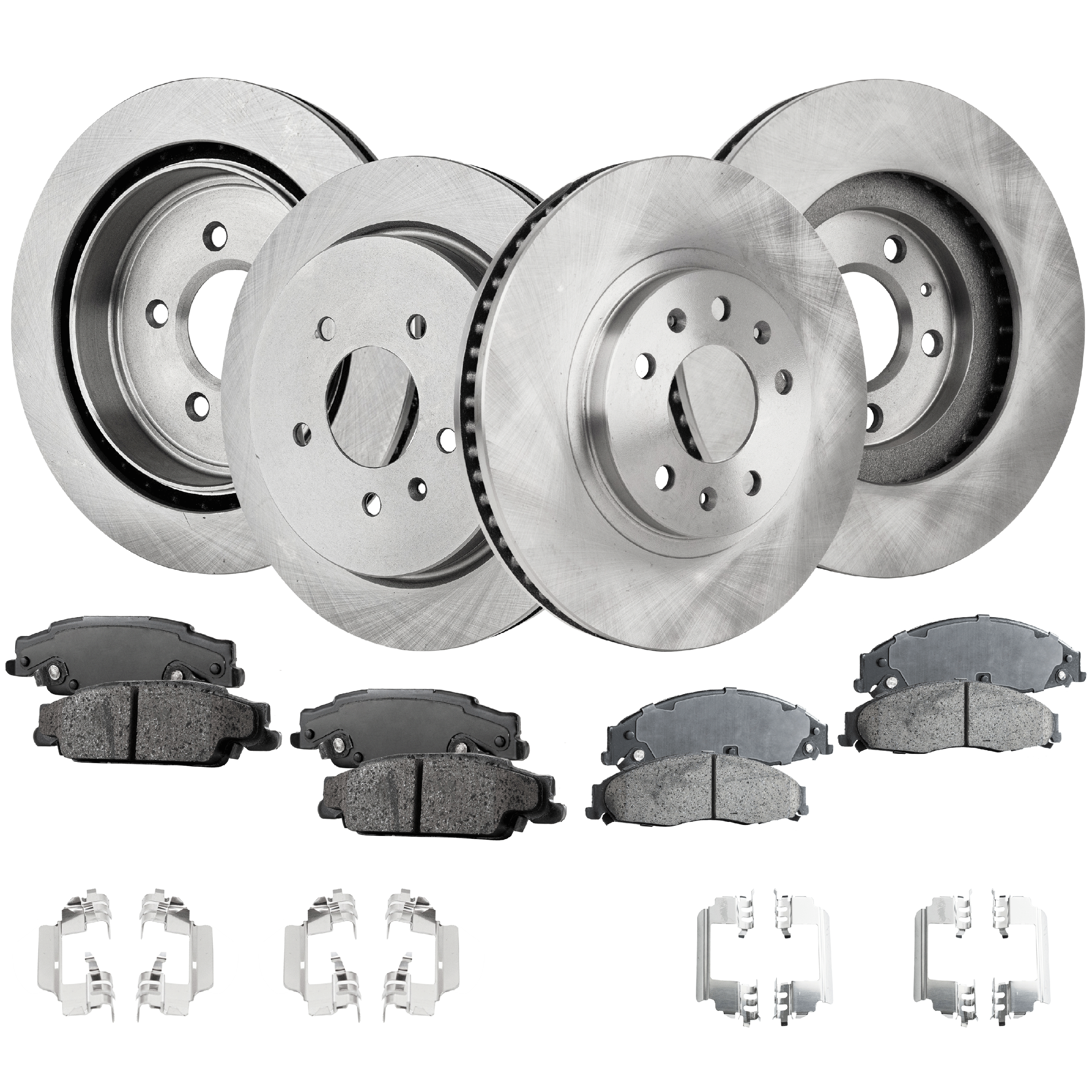 AM CTS 03-07 FRONT AND REAR BRAKE DISC AND PAD KIT 4 Wheel Set SKU KIT 020421-03-29 OEM 18060682-18060686-15240719-256