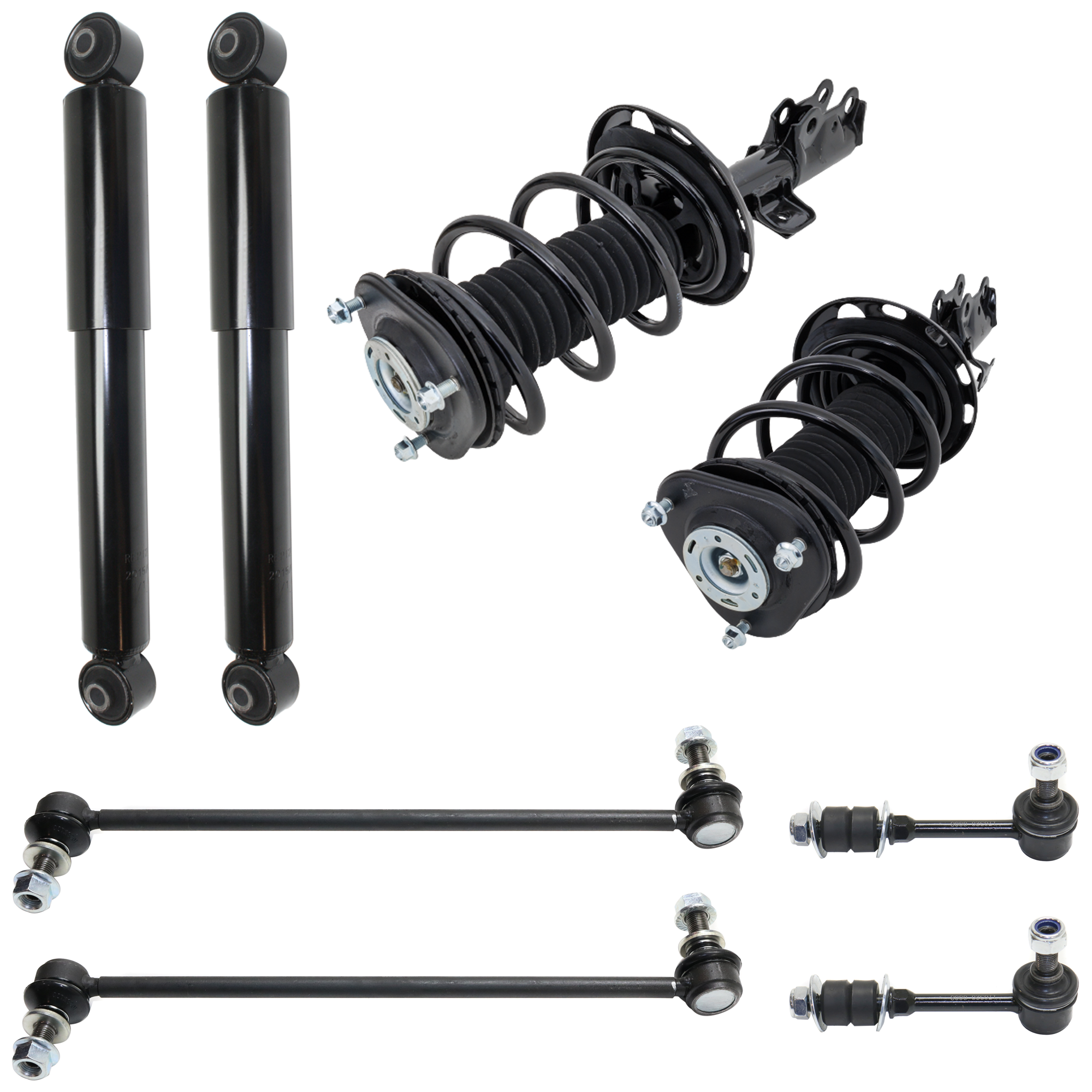AM RAV4-06-12 FRONT AND REAR SUSPENSION KIT RH AND LH 8 pc kit with Loaded Struts Shock Absorbers and Sway Bar Links SKU KIT 020421-03-31 OEM 11253-11255-172276-816931-9214