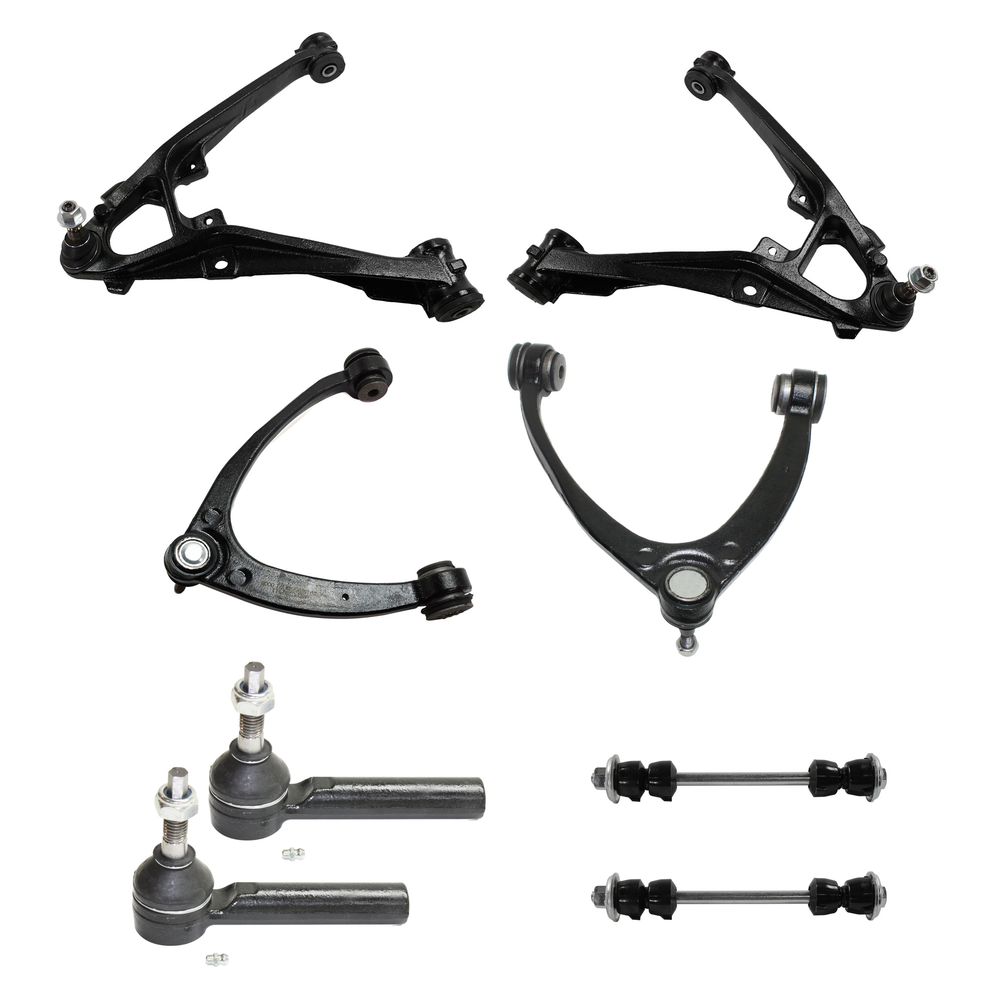 AM SILVERADO 1500 SIERRA 1500-07-13 FRONT CONTROL ARM KIT RH AND LH Upper and Lower 8 pc kit with Ball Joint Sway Bar Link and Tie Rod End SKU KIT 020421-03-32 OEM 15096197-25812725-15096198-258