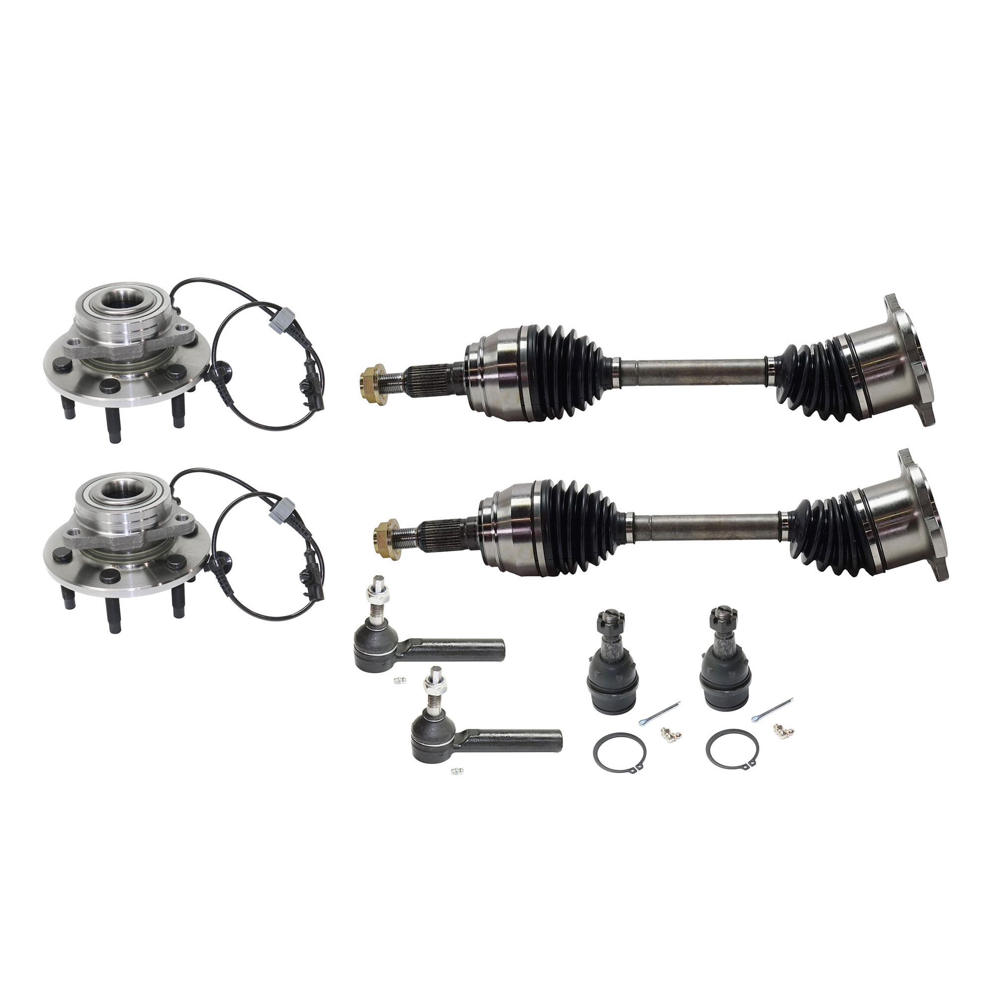AM TAHOE YUKON 07-14 FRONT SUSPENSION KIT RH AND LH 8 pc Kit with Axle Assembly Ball Joint Tie Rod End and Wheel Hub SKU KIT 020421-03-33 OEM 104327-2601528-5051272-1247281