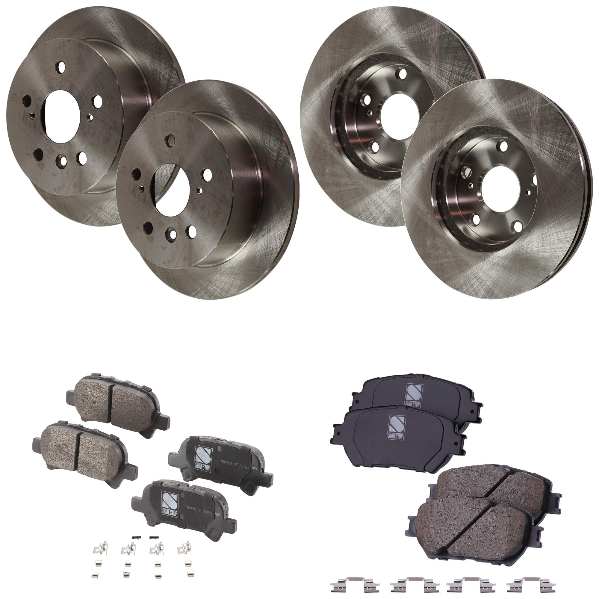 AM CAMRY 05-06 FRONT AND REAR BRAKE DISC AND PAD KIT 8 pc kit USA Built Vehicle SKU KIT 020421-03-39 OEM 4351233070-4243133100-42431060
