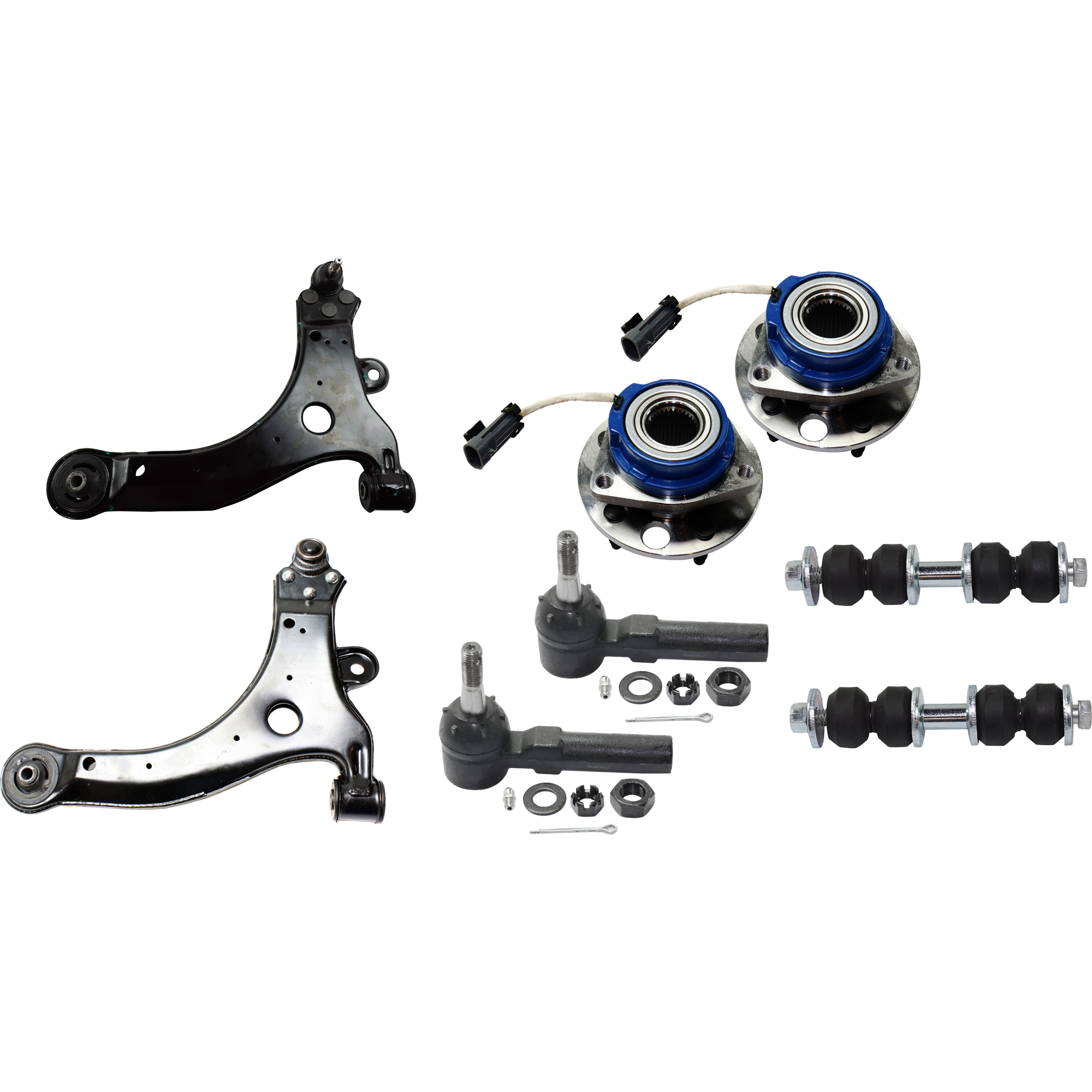 AM CENTURY 97-05 IMPALA 00-13 IMPALA LIMITED 14-16 FRONT CONTROL ARM KIT RH AND LH Lower 8 pc Kit with Sway Bar Links Tie Rod Ends and Wheel Hubs SKU KIT 020421-03-43 OEM 10344930-10420754-10344931-104
