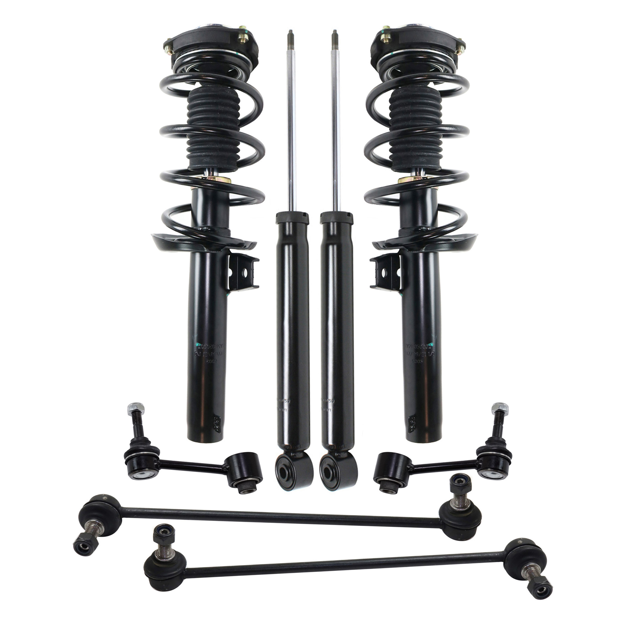 AM JETTA 05-18 GOLF 11-14 FRONT AND REAR SUSPENSION KIT RH AND LH 8 pc kit with Loaded Struts Shock Absorbers and Sway Bar Links SKU KIT 020421-03-47 OEM 5611 G51799-172311-872212