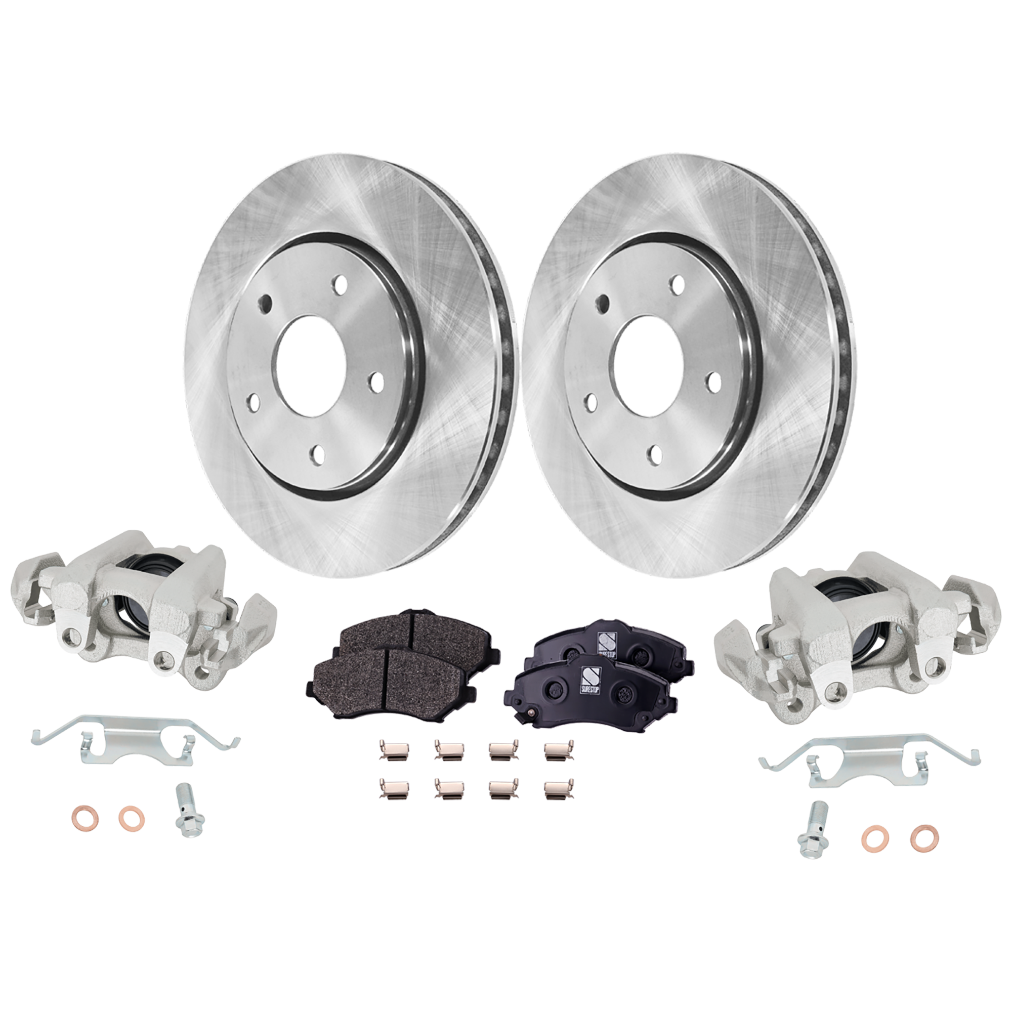 AM JOURNEY 09-12 FRONT BRAKE KIT WITH CALIPERS 2 Wheel Set Includes 2 Brake Caliper 2 Brake Disc and 1 Brake Pad Set Plain Surface 5 Lugs Cast Iron Semi Metallic SKU KIT 020525-06 OEM 4721995AA 4721933AB 4779783AA