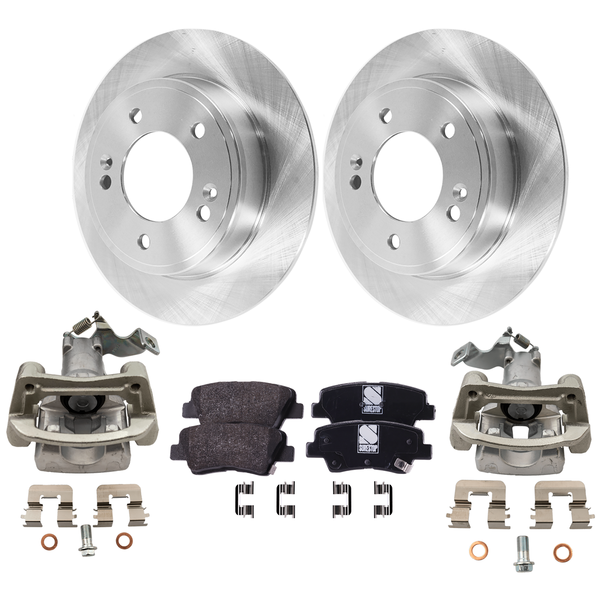 AM SOUL 14-16 REAR BRAKE KIT WITH CALIPERS 2 Wheel Set Includes 2 Brake Caliper 2 Brake Disc and 1 Brake Pad Set Plain Surface 5 Lugs Cast Iron Organic SKU KIT 020525-27 OEM 44746-0833529-850287-60003037