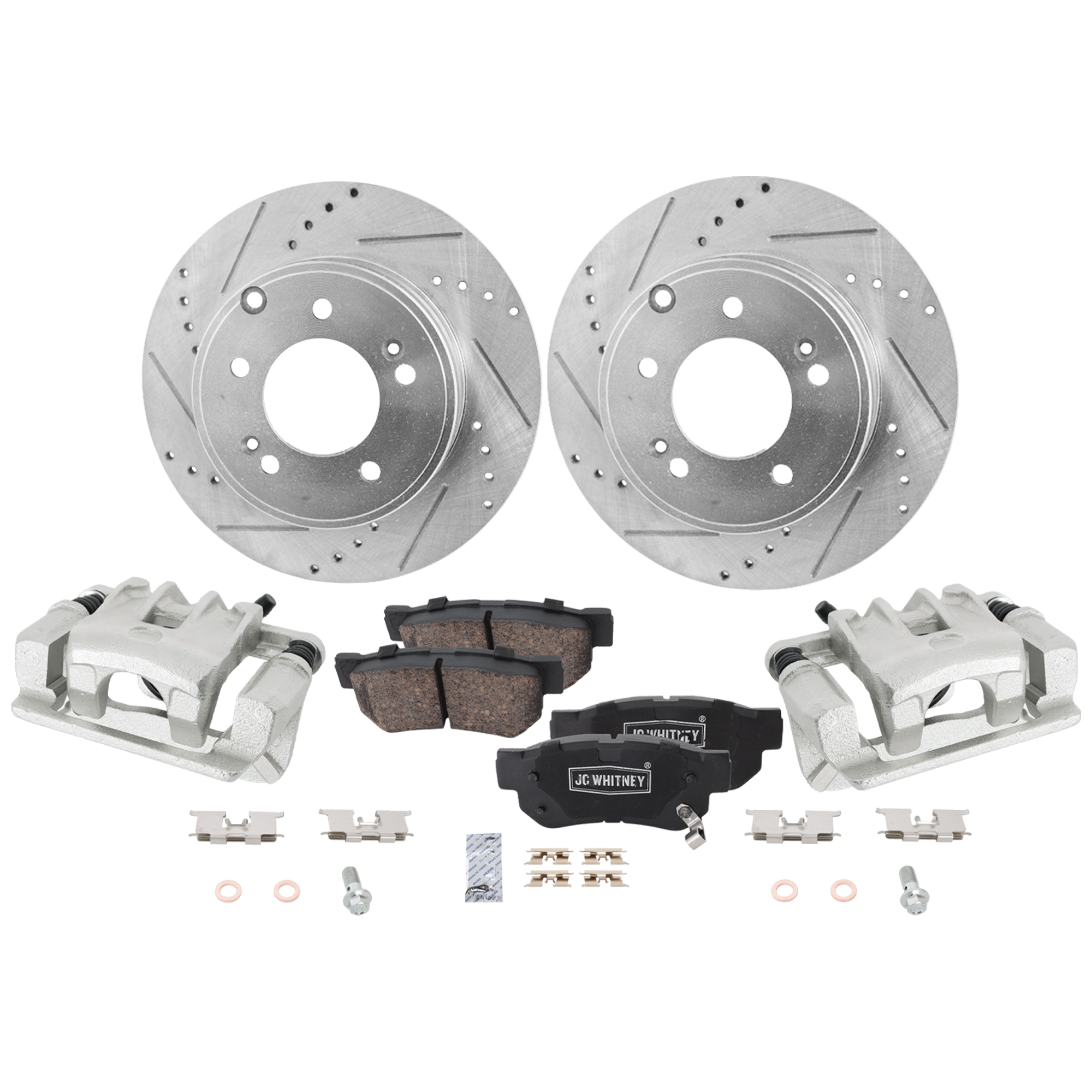 AM SONATA 06-06 REAR BRAKE KIT WITH CALIPERS 2 Wheel Set Includes 2 Brake Caliper 2 Brake Disc and 1 Brake Pad Set Cross drilled and Slotted Ceramic 5 Lugs SKU KIT 020525-31 OEM 31424-31586-44625-0833180-9804