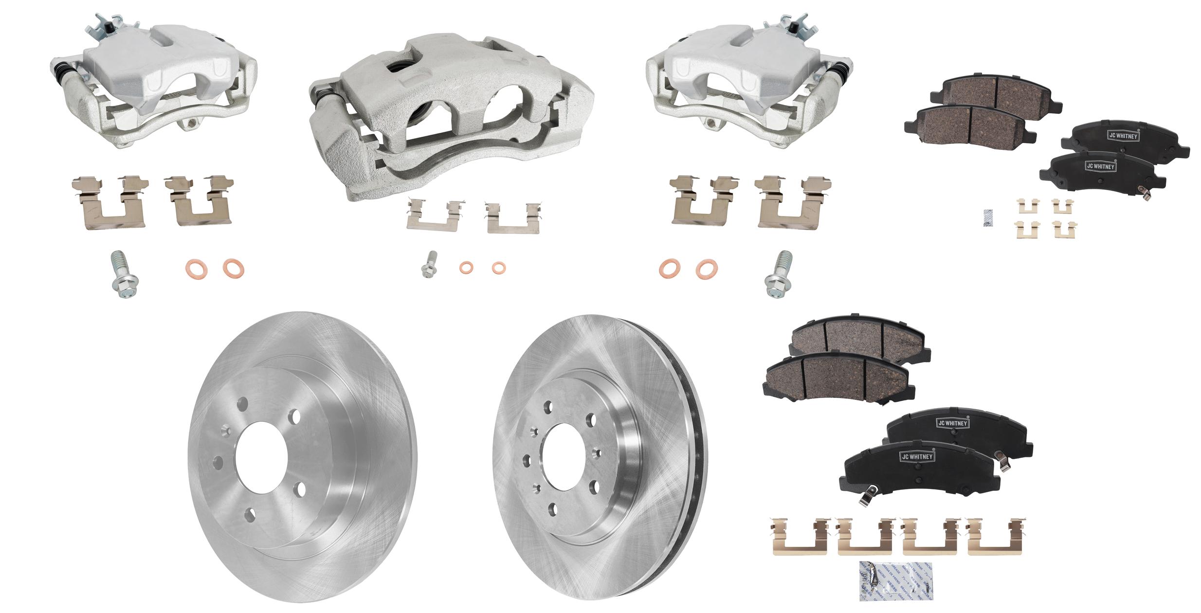 AM LUCERNE 06-11 FRONT AND REAR BRAKE KIT WITH CALIPERS 4 Wheel Set Includes 4 Brake Caliper 4 Brake Disc and 2 Brake Pad Set Plain Surface 5 Lugs Cast Iron Ceramic SKU KIT 020525-57 OEM 15251335-25955931-20879454-231