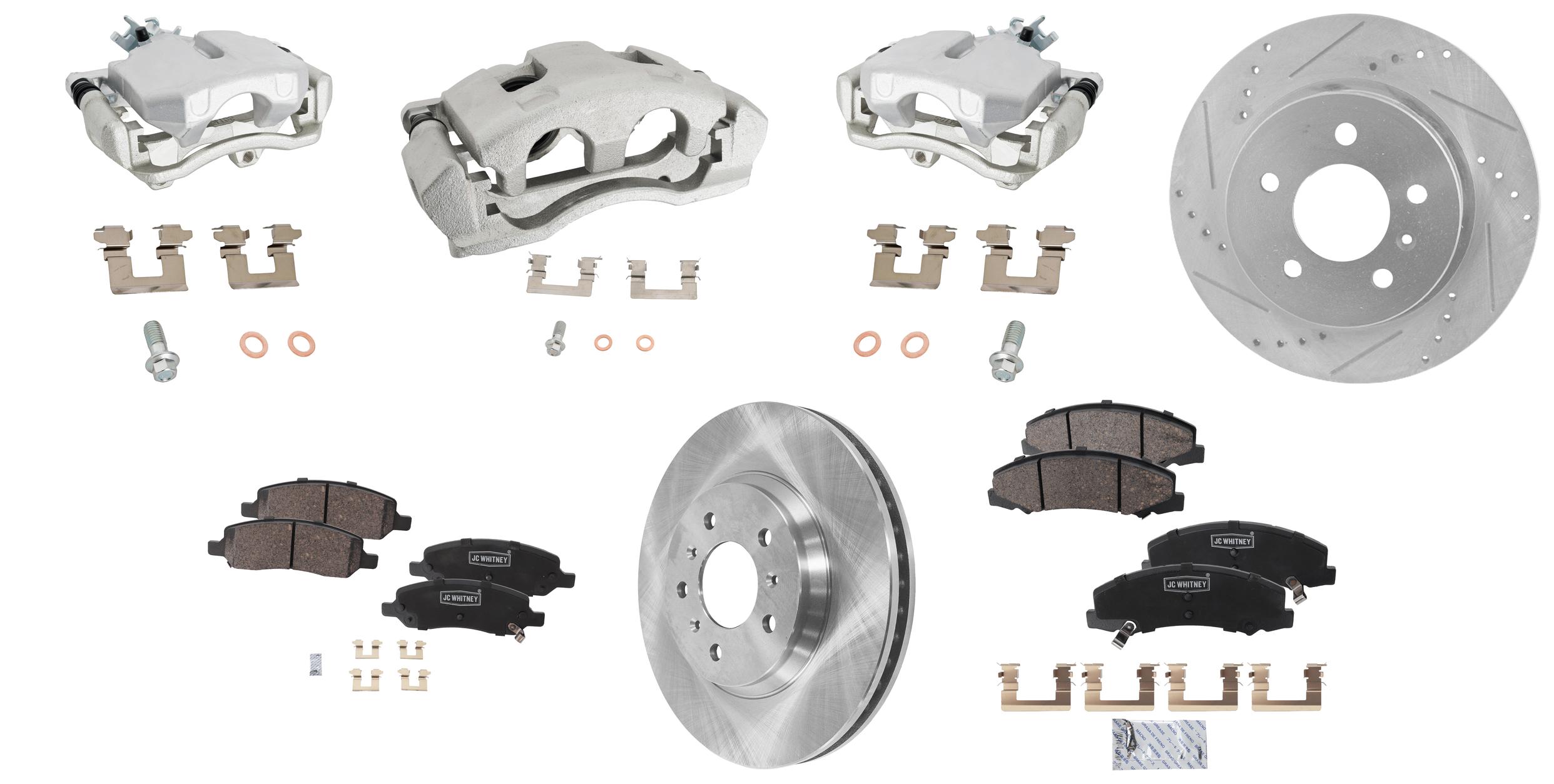 AM LUCERNE 06-11 FRONT AND REAR BRAKE KIT WITH CALIPERS 4 Wheel Set Includes 4 Brake Caliper 4 Brake Disc and 2 Brake Pad Set Front Plain Surface Rear Cross drilled and Slotted 5 Lugs Cast I SKU KIT 020525-58 OEM 15251335-25955931-20879454-231