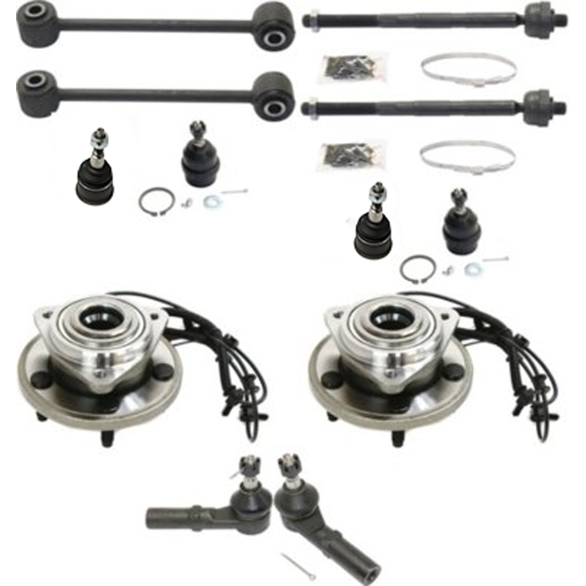 AM COMMANDER 06-10 GRAND CHEROKEE 05-10 FRONT HUB ASSEMBLY RH AND LH 12 pc Kit with Ball Joints Sway Bar Links and Tie Rod Ends SKU KIT 020718-13 OEM 2601627-5051390-10480629-45D24