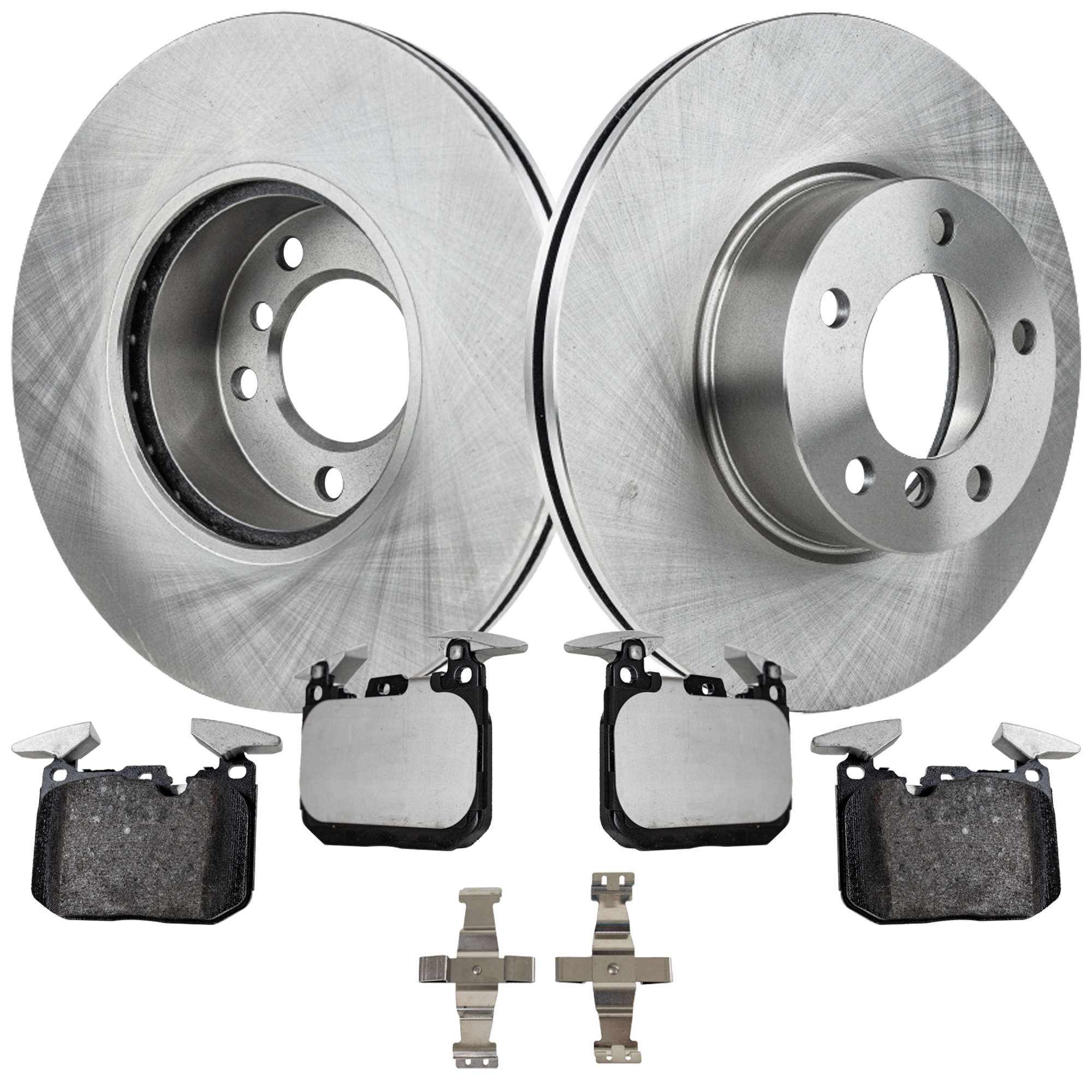 AM 3 SERIES 15-19-4 SERIES 15-20 FRONT BRAKE DISC AND PAD KIT 2 Wheel Set 5 Lugs Cast Iron Non Asbestos Organic SKU KIT 020723-06 OEM 3-411-677-487-534-110-000-000-000-000