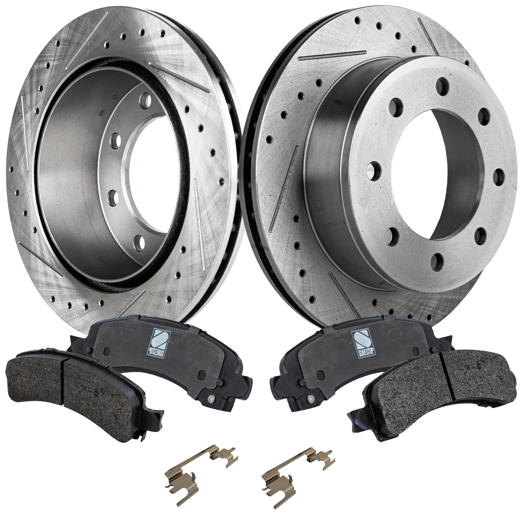 AM EXPRESS 2500 SAVANA 2500-03-17 REAR BRAKE DISC AND PAD KIT 2 Wheel Set Cross drilled and Slotted SKU KIT 020723-11 OEM 19-952-550-555-682-800-000-000-000