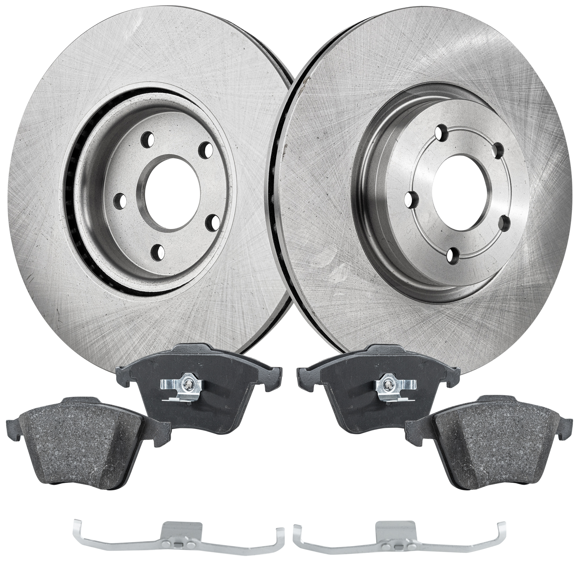 AM C70-06-13 S40-04-11 FRONT BRAKE DISC AND PAD KIT 2 Wheel Set 5 Lugs Cast Iron Non Asbestos Organic SKU KIT 020723-15 OEM 34349-42308-45440-54192-680998