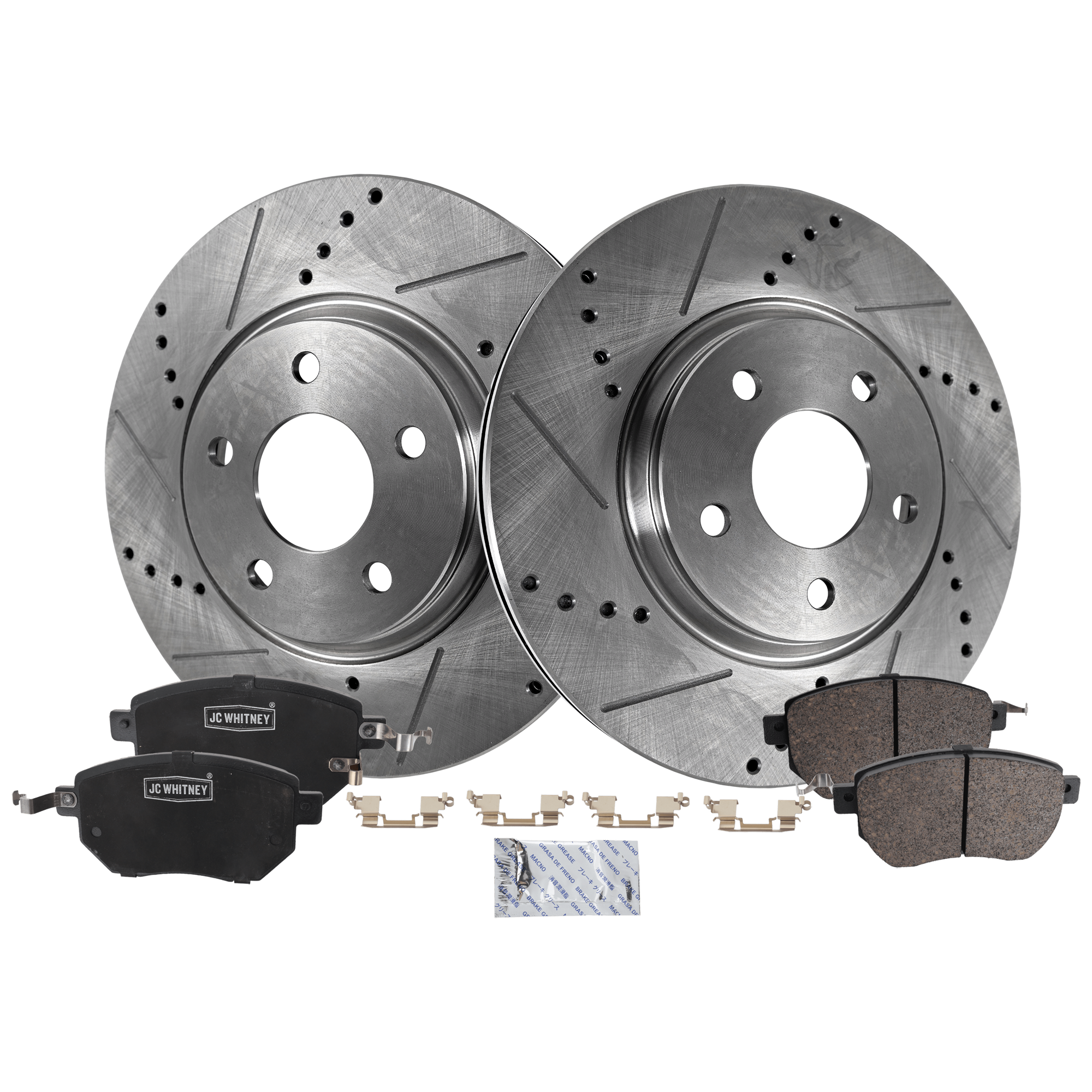 AM FX35 FX45-03-05 MURANO 04-11 FRONT BRAKE DISC AND PAD KIT 4 pc Kit Cross drilled and Slotted SKU KIT 020723-19 OEM 41060CA090-41060CA092-41060CA0