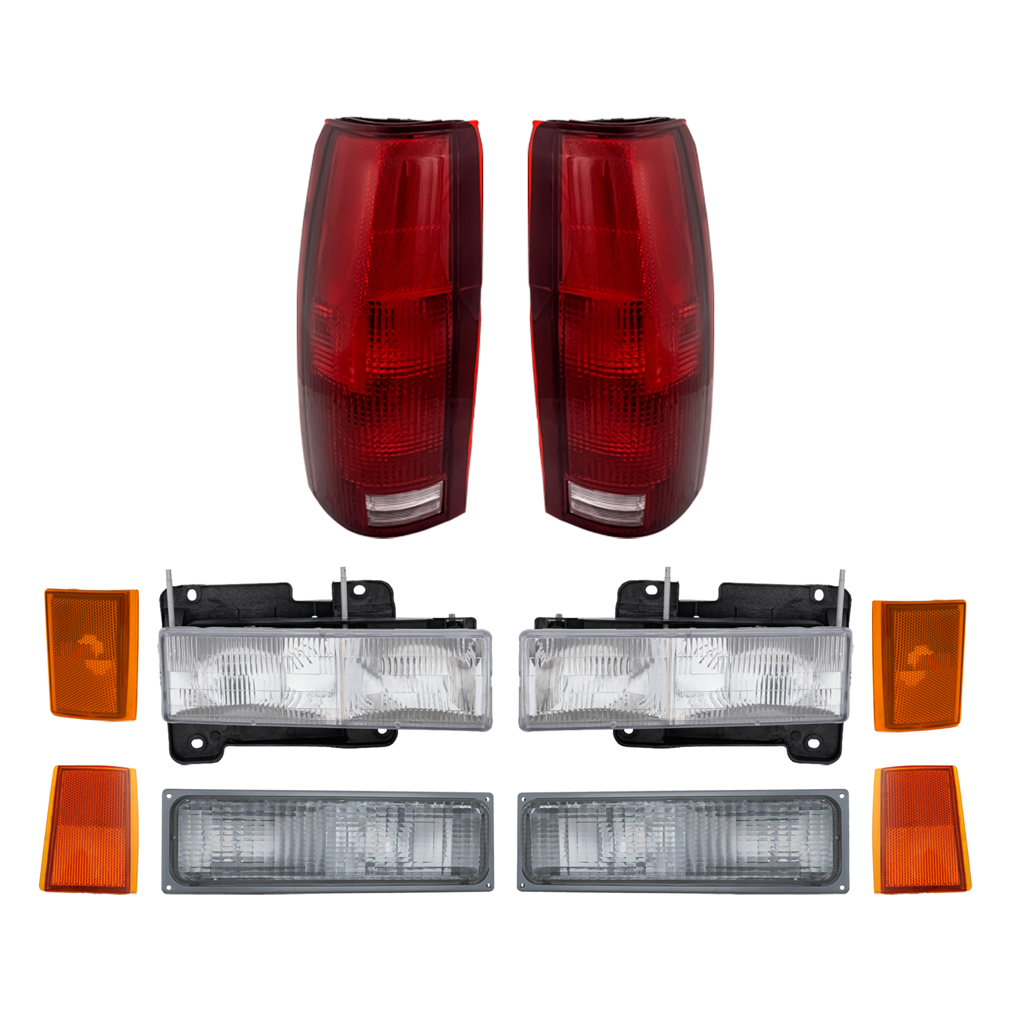 AM BLAZER 92-93 HEAD LAMP RH AND LH 10 pc kit Includes Reflector Side Marker Tail Light and Turn Signal Light SKU KIT 020725 C103 Partslink GM2556102 GM2557102 GM2550105 GM2551105 GM2801104 GM2800104 GM2520108 GM2521108 OEM 5975197-5975198-5975195-597519