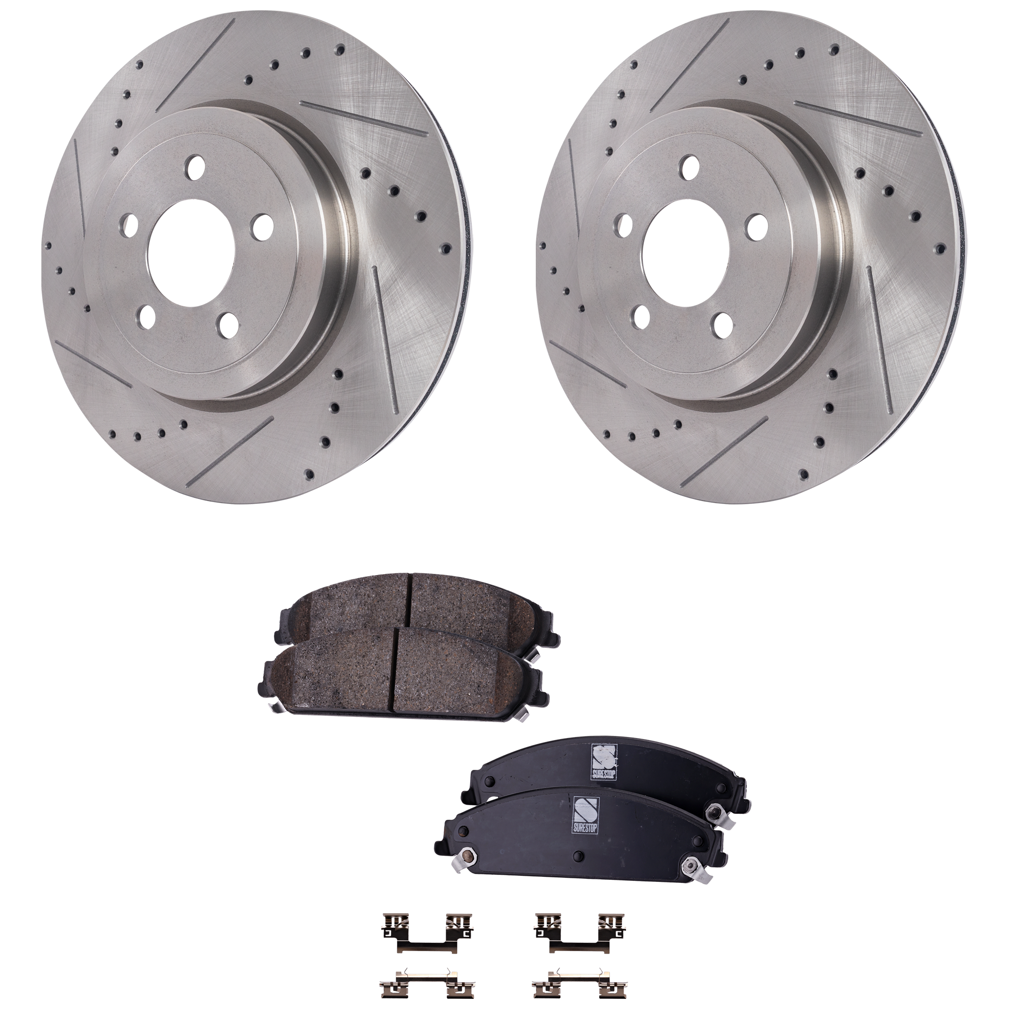 AM CHRYSLER 300-05-20 FRONT AND REAR BRAKE DISC AND PAD KIT 4 Wheel Set Cross drilled and Slotted SKU KIT 020725 C46 OEM 43087-53023-63206-780256-90024