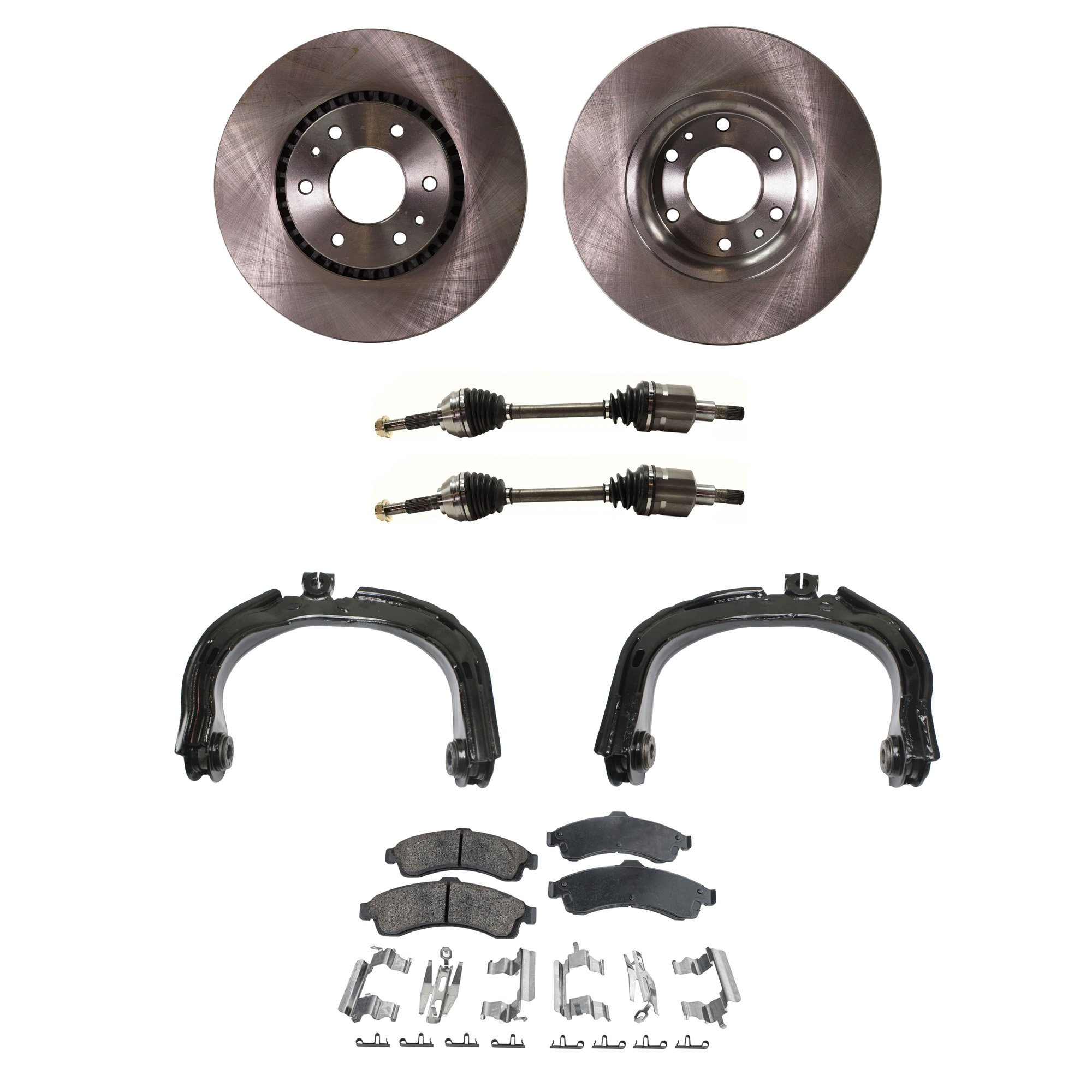 AM RAINIER 04-05 FRONT CV AXLE ASSEMBLY RH AND LH 8 pc kit with Brake Discs Brake Pad Set and Control Arms SKU KIT 020822-004 OEM 26079789-8260797890-18060665-2