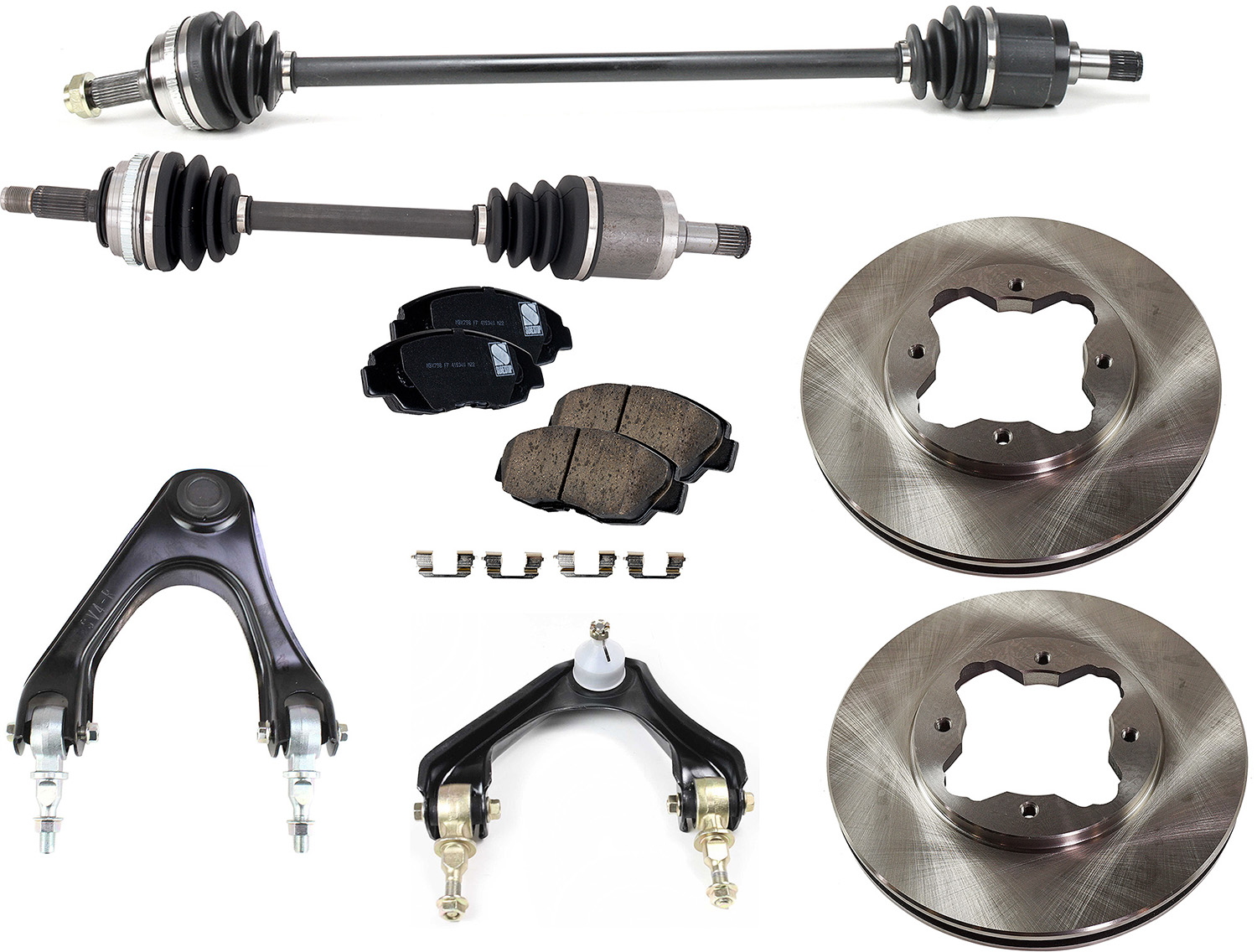 AM ACCORD 94-97 CL 97-97 FRONT CV AXLE ASSEMBLY RH AND LH 8 pc kit with Brake Discs Brake Pad Set and Control Arms SKU KIT 020822-023 OEM 45251SM4000-45251SM4010-45251S