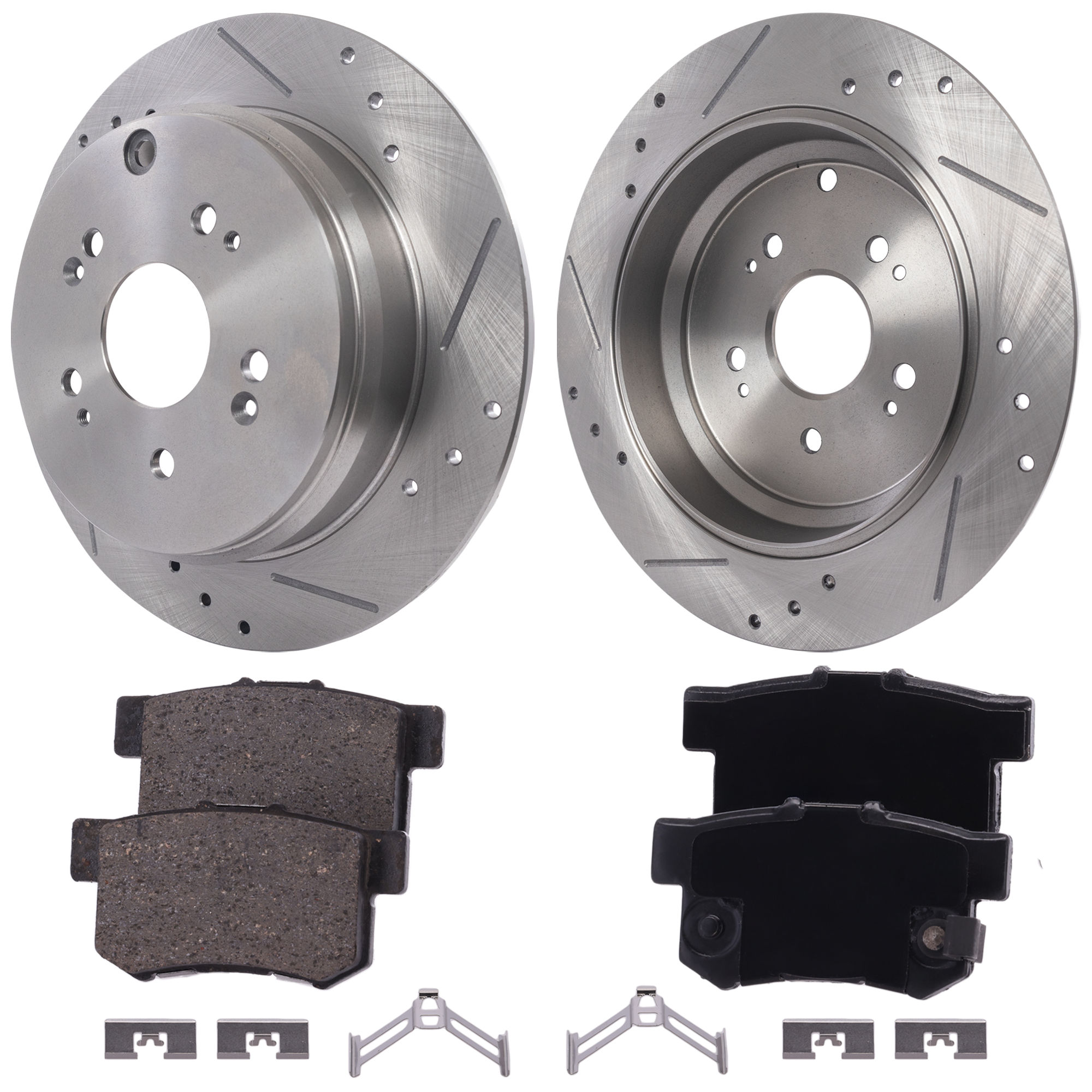 AM RDX 07-12 REAR BRAKE DISC AND PAD KIT 4 pc kit Cross drilled and Slotted SKU KIT 020823-15 OEM 19374-31372-44317-60432-145678