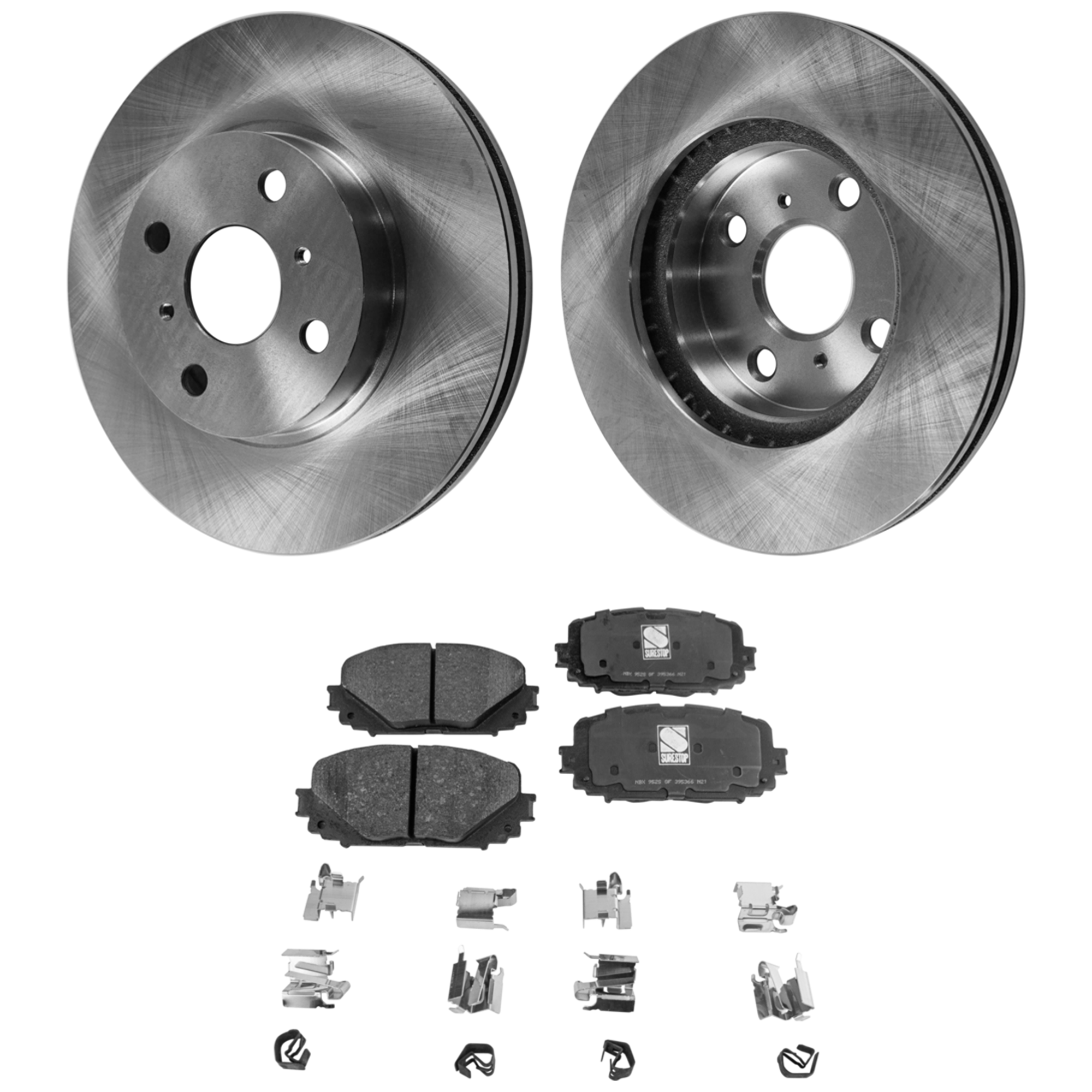 AM YARIS 12-12 FRONT BRAKE DISC AND PAD KIT Plain Surface 4 Lugs 4 pc Kit SKU KIT 020923-02 OEM 4351252120-3501011G08-435120D1