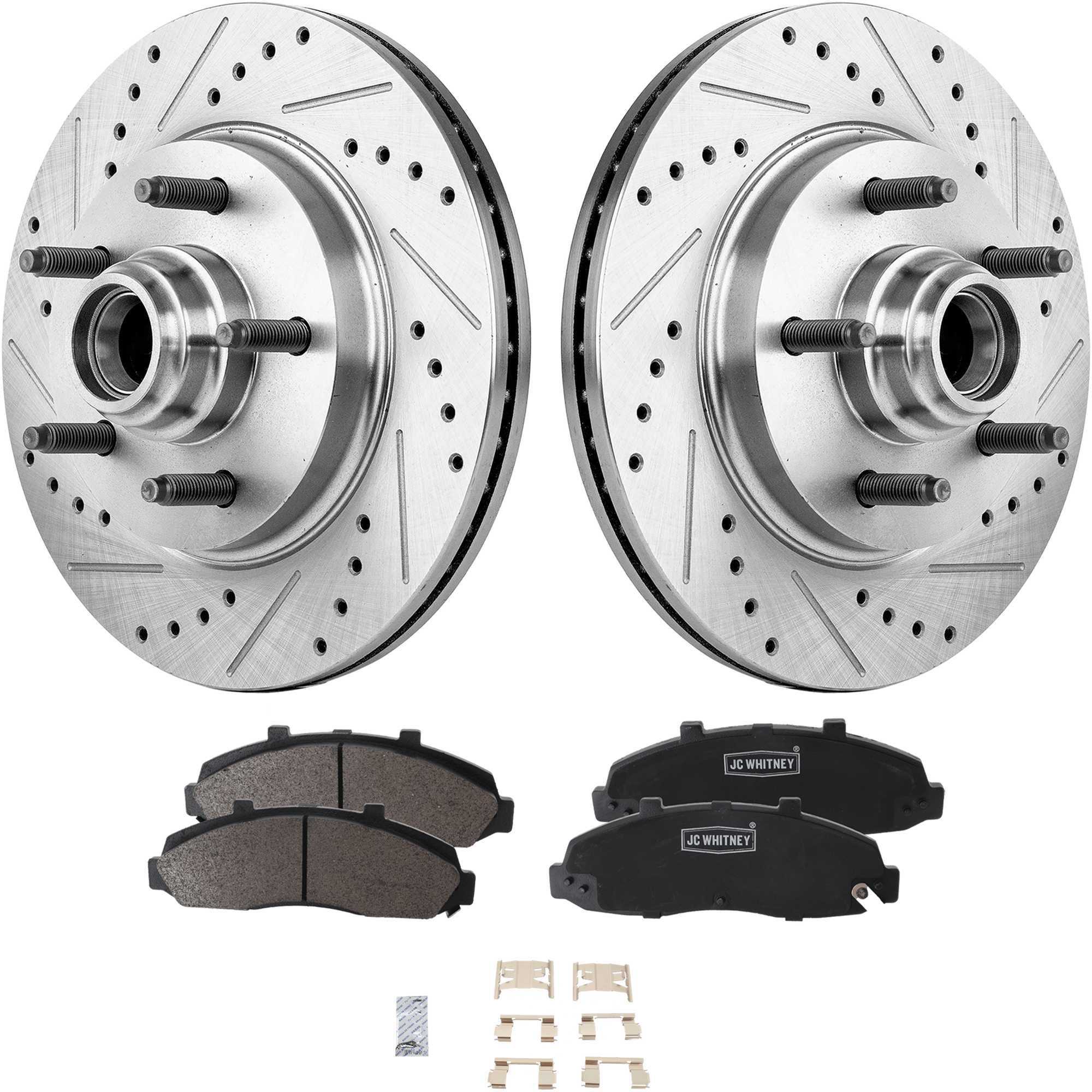 AM F 150-00-03 F 150 HERITAGE 04-04 FRONT BRAKE DISC AND PAD KIT Cross drilled and Slotted 5 Lugs 4 pc kit SKU KIT 020923-22 OEM 19913-54092-66997-145310-49229