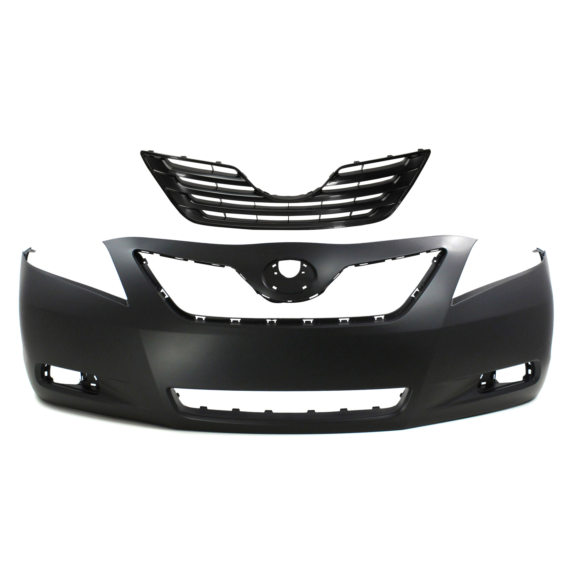 AM CAMRY 07-09 FRONT BUMPER COVER 2 pc Kit Primed USA Built with Grille SKU KIT 021118-02 Partslink TO1000329 TO1200288 OEM 5211906919-5311106090C0