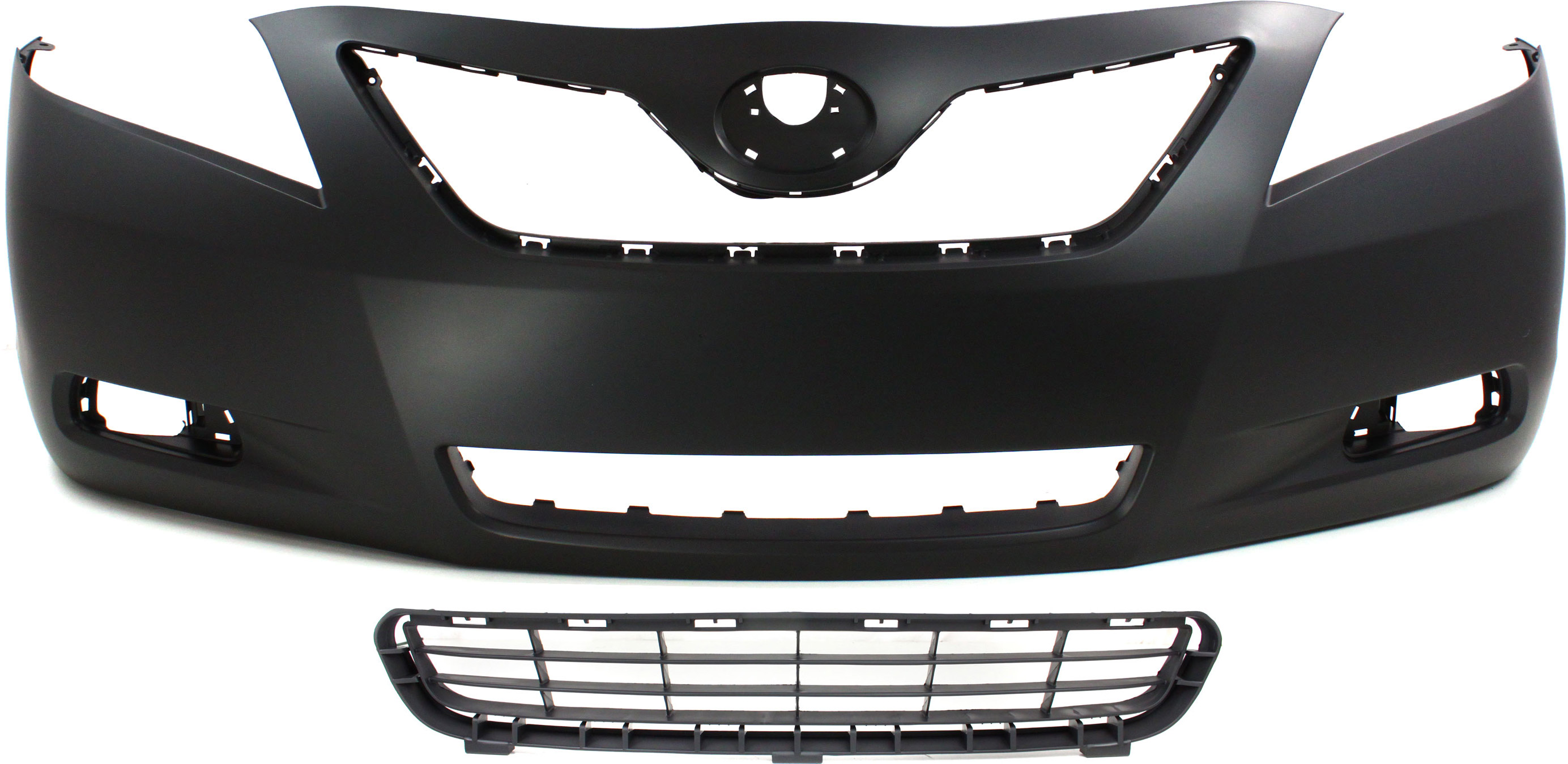 AM CAMRY 07-09 FRONT BUMPER COVER Primed 2 pc Kit with Bumper Grille SKU KIT 021118-04 Partslink TO1000329 TO1036103 OEM 5211906919-5311206010