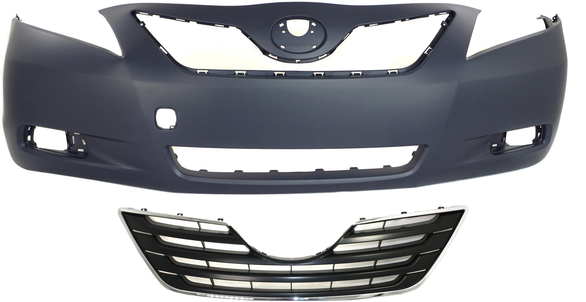AM CAMRY 07-09 FRONT BUMPER COVER Primed 2 pc Kit with Grille XLE Models Japan Built SKU KIT 021118-09 Partslink TO1000327 TO1200289 OEM 5211933943-5310106080C0