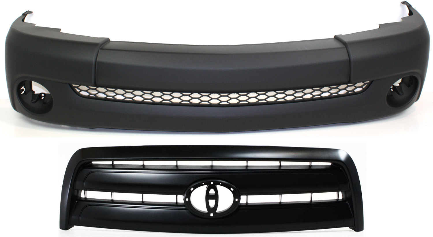 AM TUNDRA 03-06 FRONT BUMPER COVER 2 pc Kit Primed Plastic Base Model Regular Cab with Grille SKU KIT 021118-113 Partslink TO1000254 TO1200254 OEM 521190C050-531000C090
