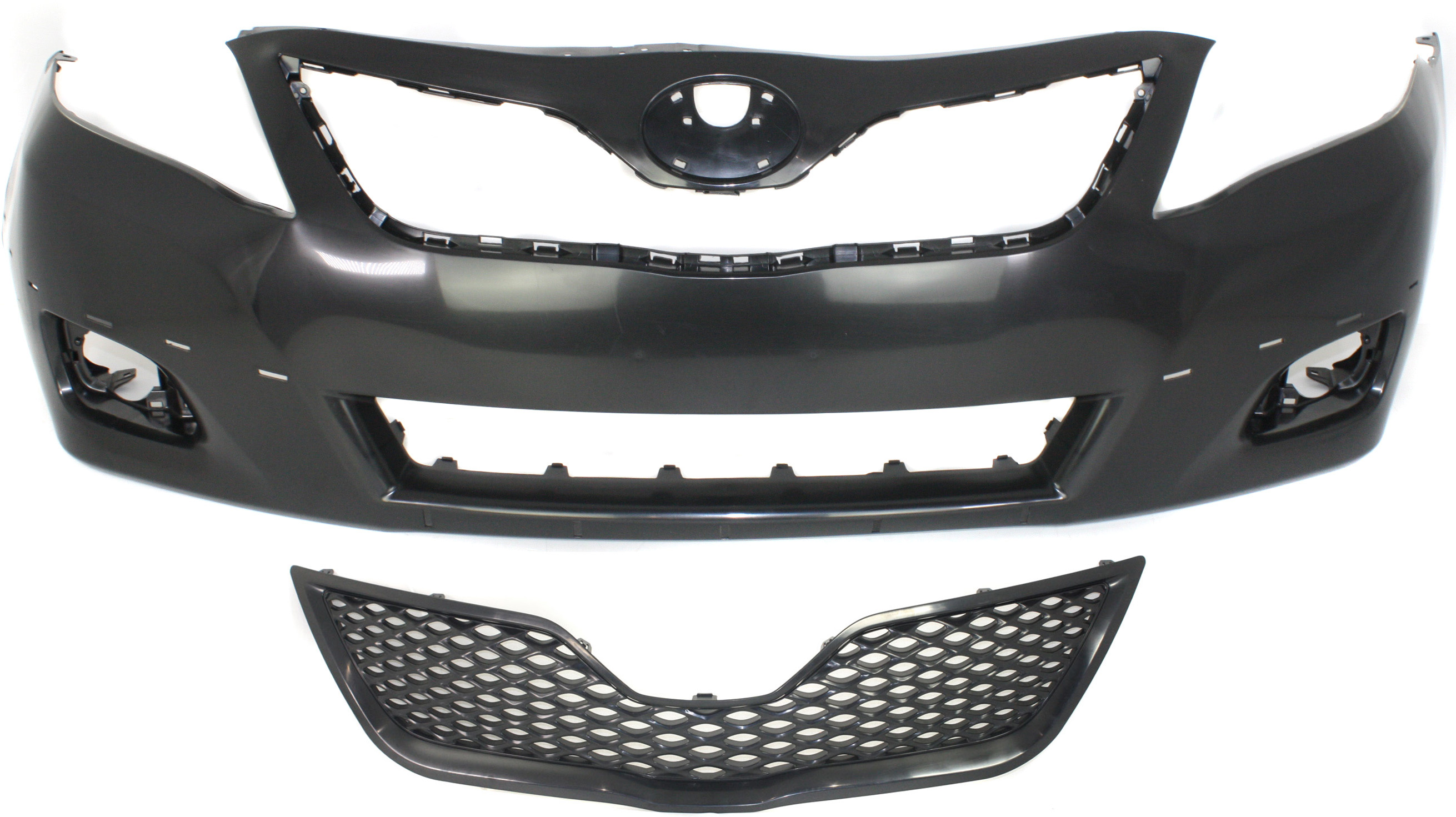 AM CAMRY 10-11 FRONT BUMPER COVER Primed 2 pc Kit with Grille SE Models USA Built Vehicle SKU KIT 021118-12 Partslink TO1000355 TO1200323 OEM 5211906959-5310106200C0