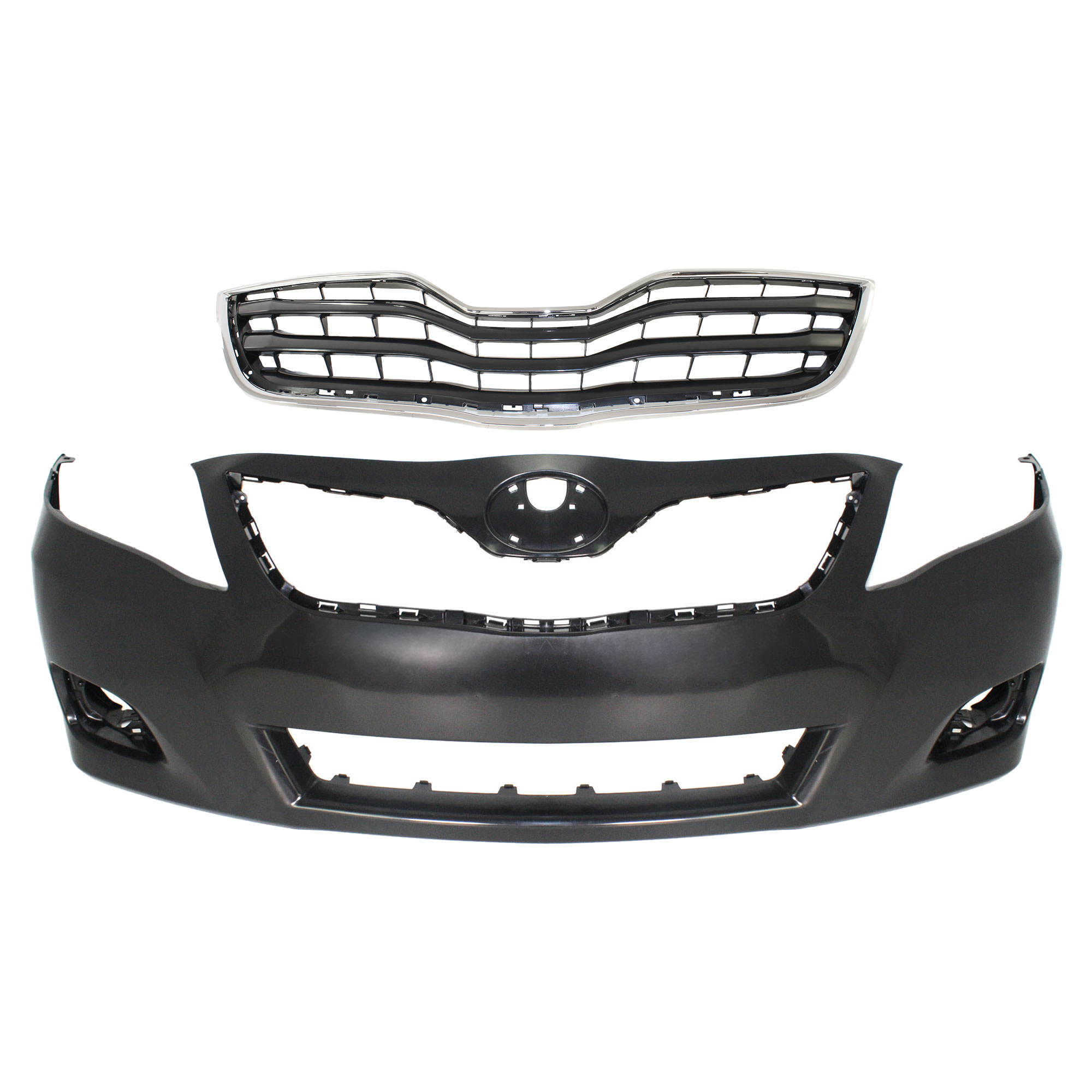 AM CAMRY 10-11 FRONT BUMPER COVER Primed w Fog Light Holes 2 pc kit with Grille SKU KIT 021118-13 Partslink TO1000356 TO1200324 OEM 5211906958-5310106070C0
