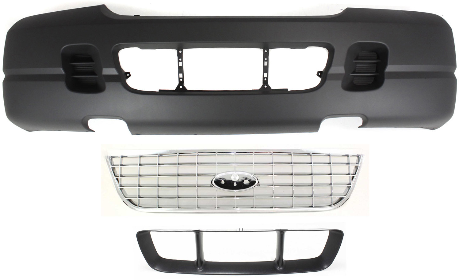 AM EXPLORER 03-04 FRONT BUMPER COVER 3 pc kit with Bumper Grille and Grille Assembly SKU KIT 021118-146 Partslink FO1000633 FO1036108 FO1200402 OEM 3L2Z17D957RC 1L2Z17K945BAA Per