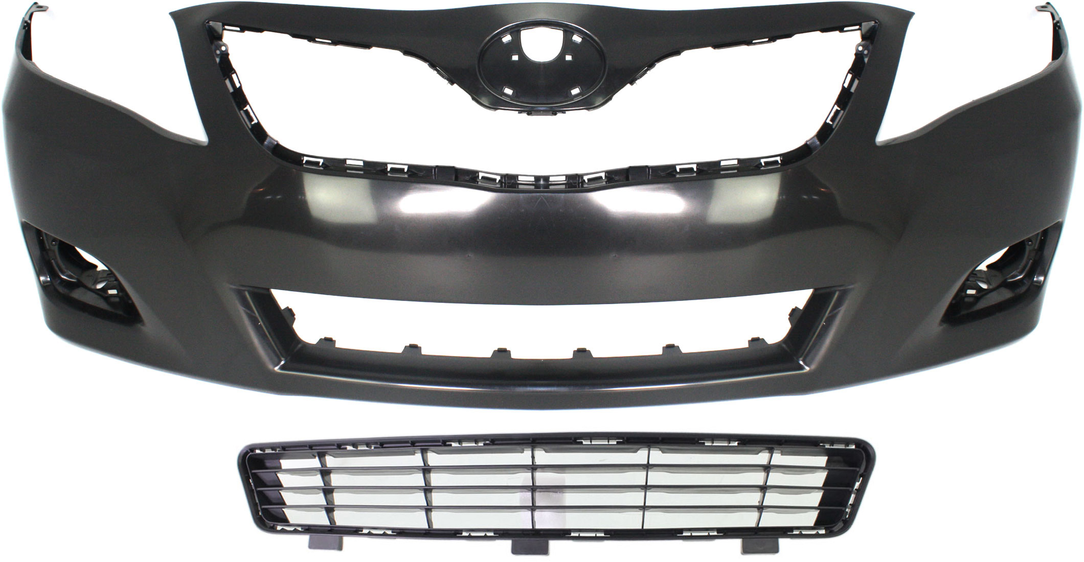 AM CAMRY 10-11 FRONT BUMPER COVER Primed 2 pc Kit with Bumper Grille SKU KIT 021118-14 Partslink TO1000356 TO1036118 OEM 5211906958-5311206090