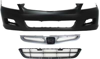 AM ACCORD 06-07 FRONT BUMPER COVER Primed 3 pc Kit w Bumper Grille and Grille Assembly SKU KIT 021118-158 Partslink HO1000235 HO1036101 HO1200179 OEM 04711SDLA90ZZ 71102SDAA00-7112
