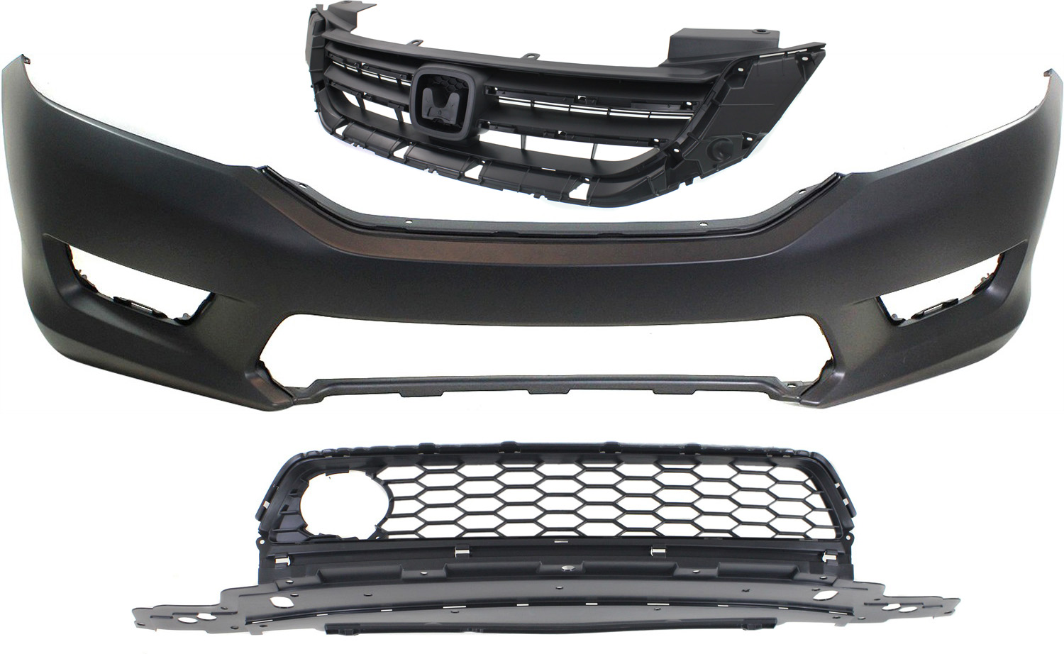 AM ACCORD 14-14 FRONT BUMPER COVER Primed 3 pc Kit with Bumper Grille and Grille Assembly SKU KIT 021118-163 Partslink HO1000288 HO1036117 HO1200214 OEM 04711T2AA90ZZ 71103T2AA10-7112