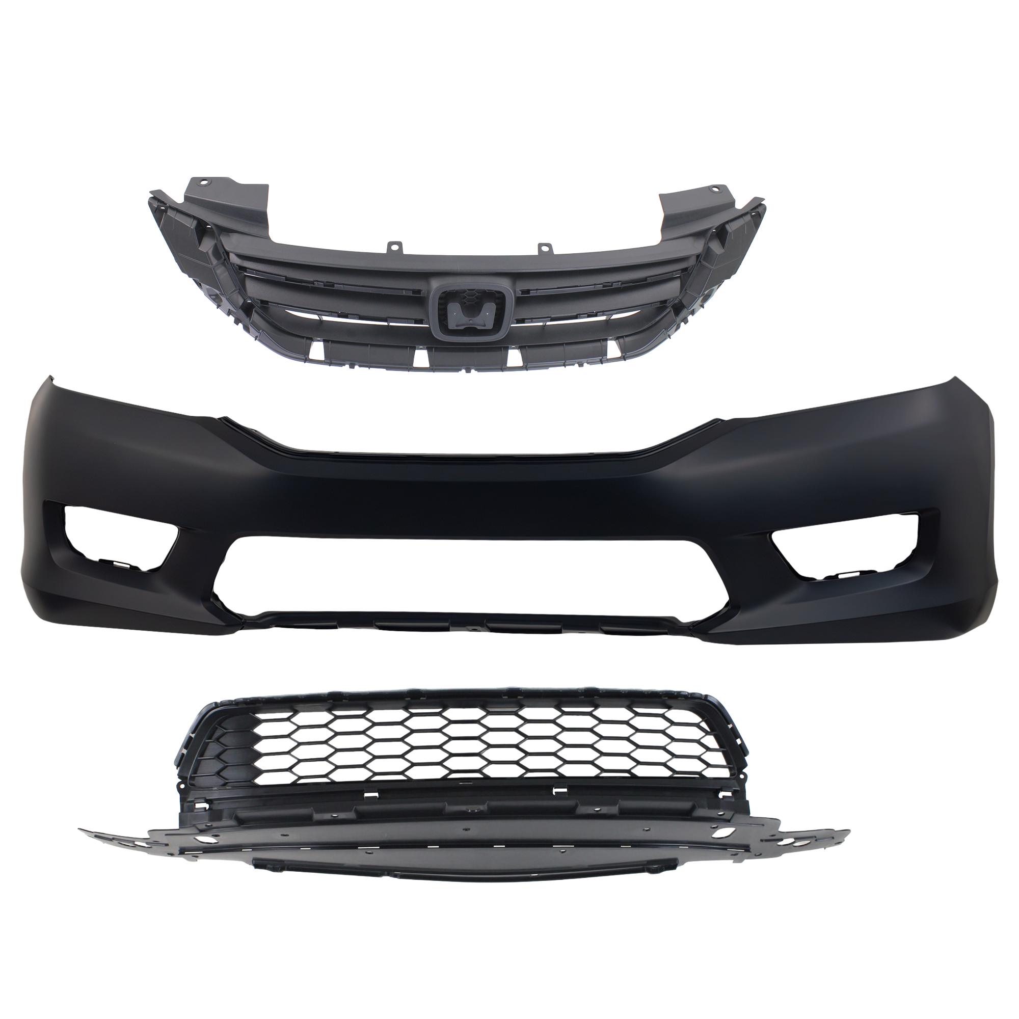 AM ACCORD 13-15 FRONT BUMPER COVER Primed 3 pc Kit Primed w Bumper Grille and Grille Assembly SKU KIT 021118-164 Partslink HO1000288 HO1036114 HO1200214 OEM 04711T2AA90ZZ 71103T2AA00-7112