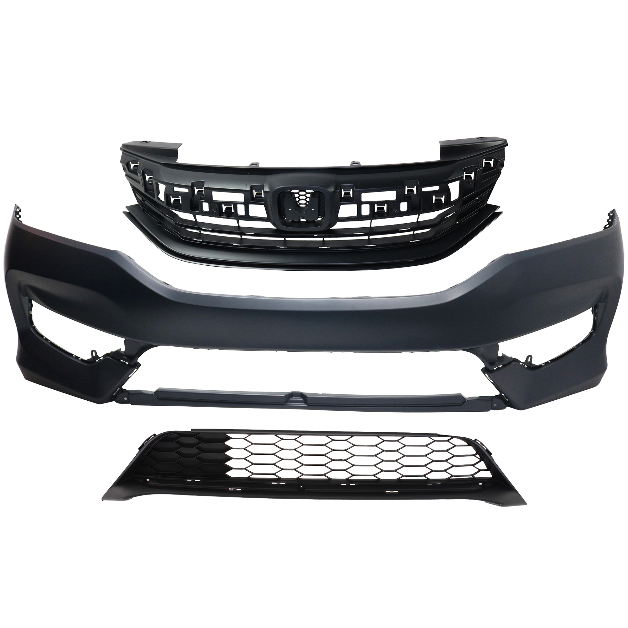 AM ACCORD 16-17 FRONT BUMPER COVER 3 pc Kit with Bumper Grille and Grille Assembly SKU KIT 021118-166 Partslink HO1000302 HO1036126 HO1200229 OEM 71101T2FA50ZZ 71152T2FA50-7112