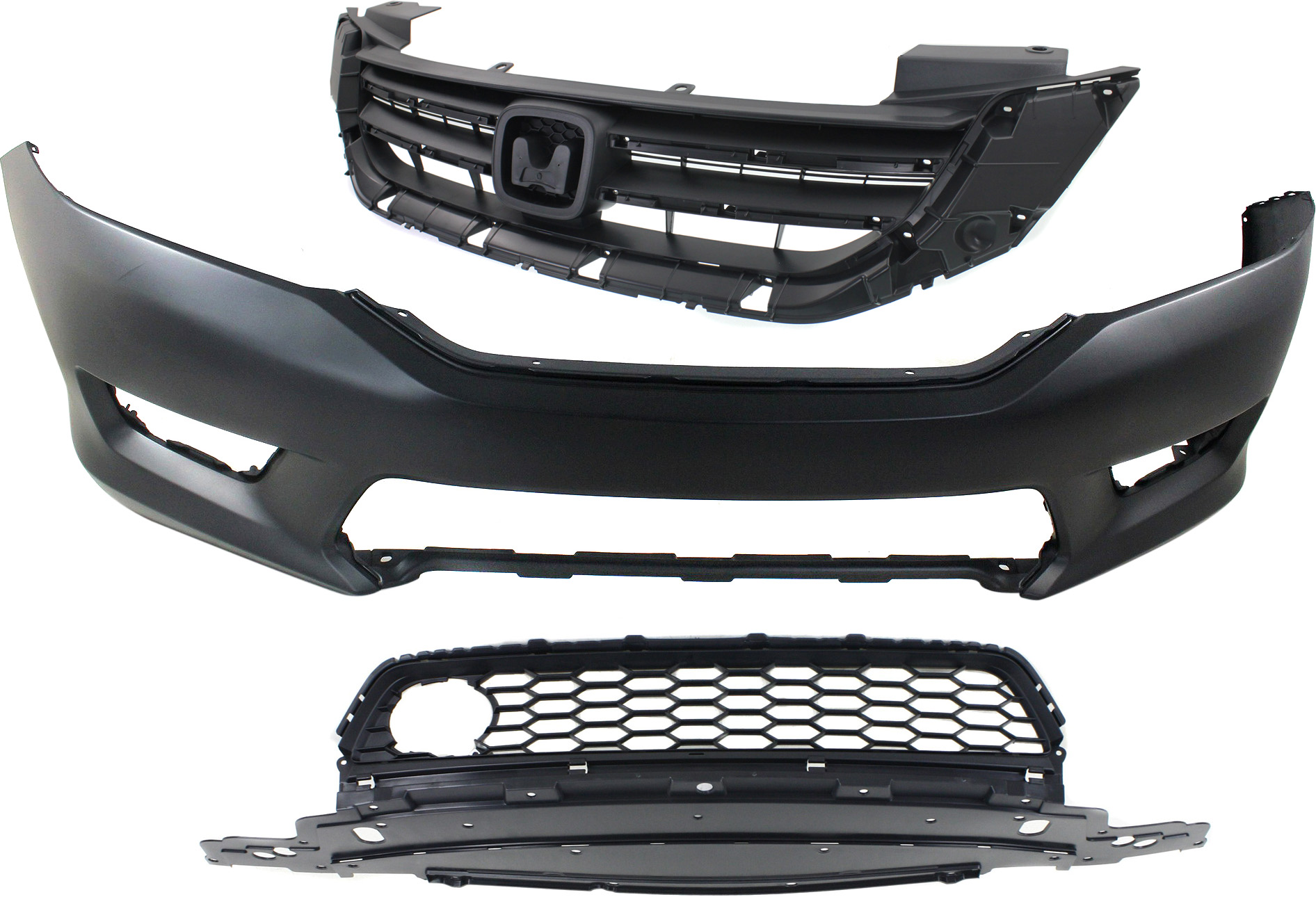 AM ACCORD 14-14 FRONT BUMPER COVER 3 pc Kit with Bumper Grille and Grille Assembly CAPA SKU KIT 021118-169 Partslink HO1000288C HO1036117C HO1200214C OEM 04711T2AA90ZZ 71103T2AA10-7112